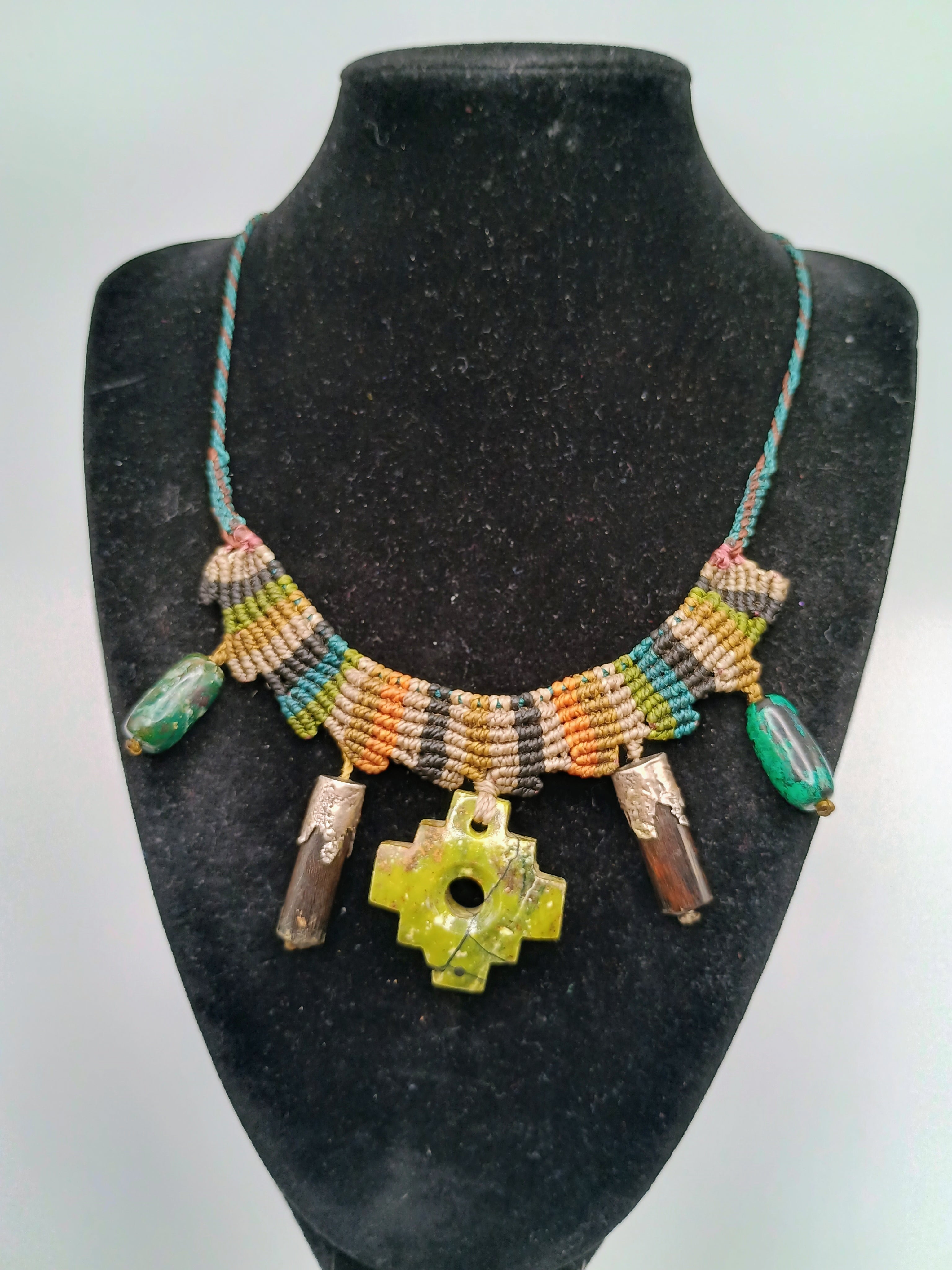 Handmade Macrame Necklace Chakana Inca Serpentine Chakana Inca