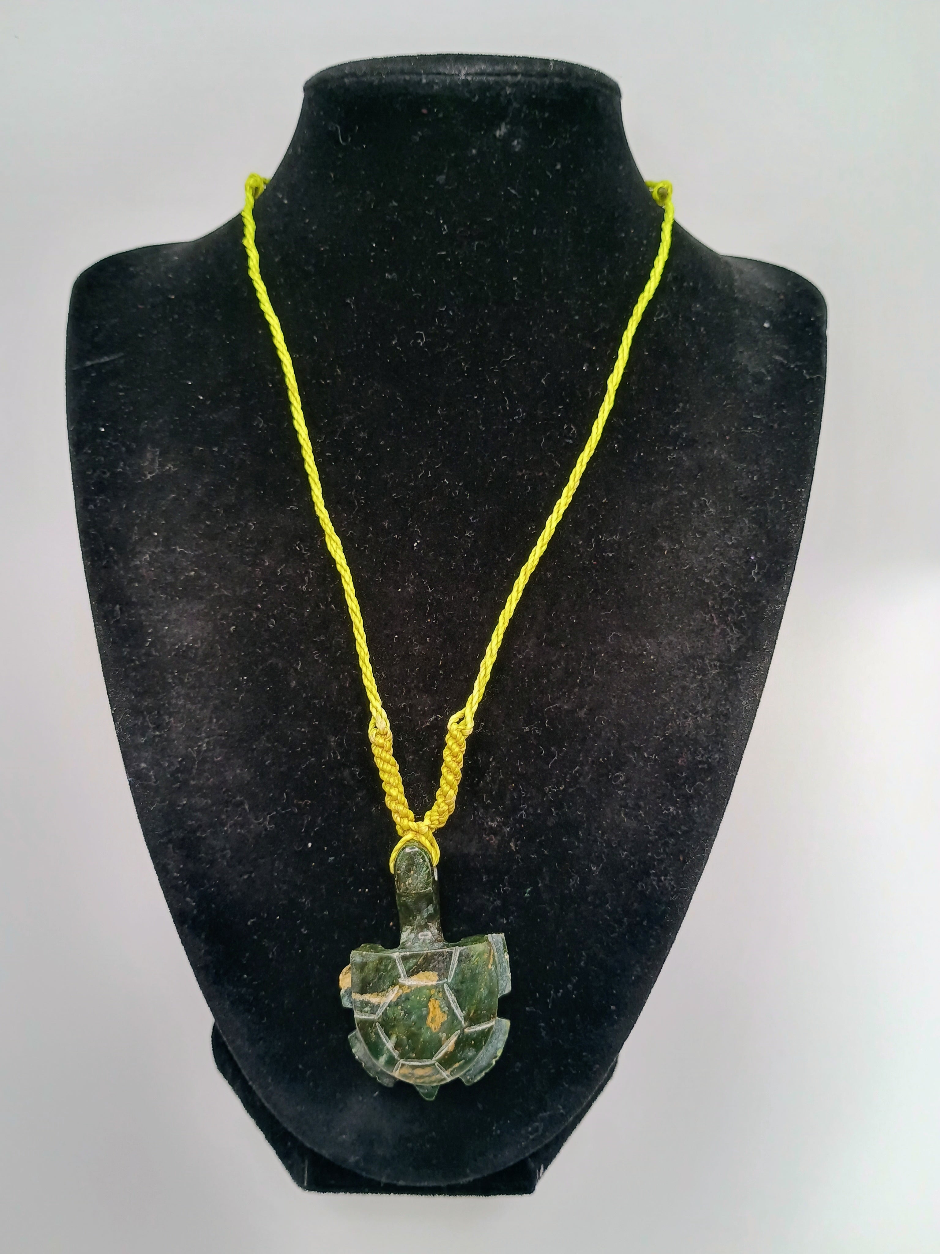 Turtle Necklace with Natural Serpentine Stone, Handwoven Macrame Spiritual Amulet