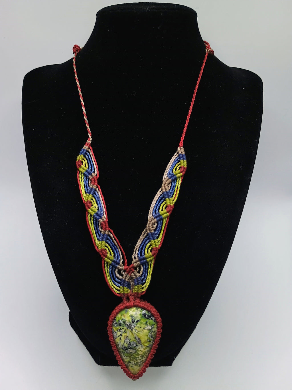 Handmade Macrame Necklace with Natural Jade Stone, Spiritual Amulet