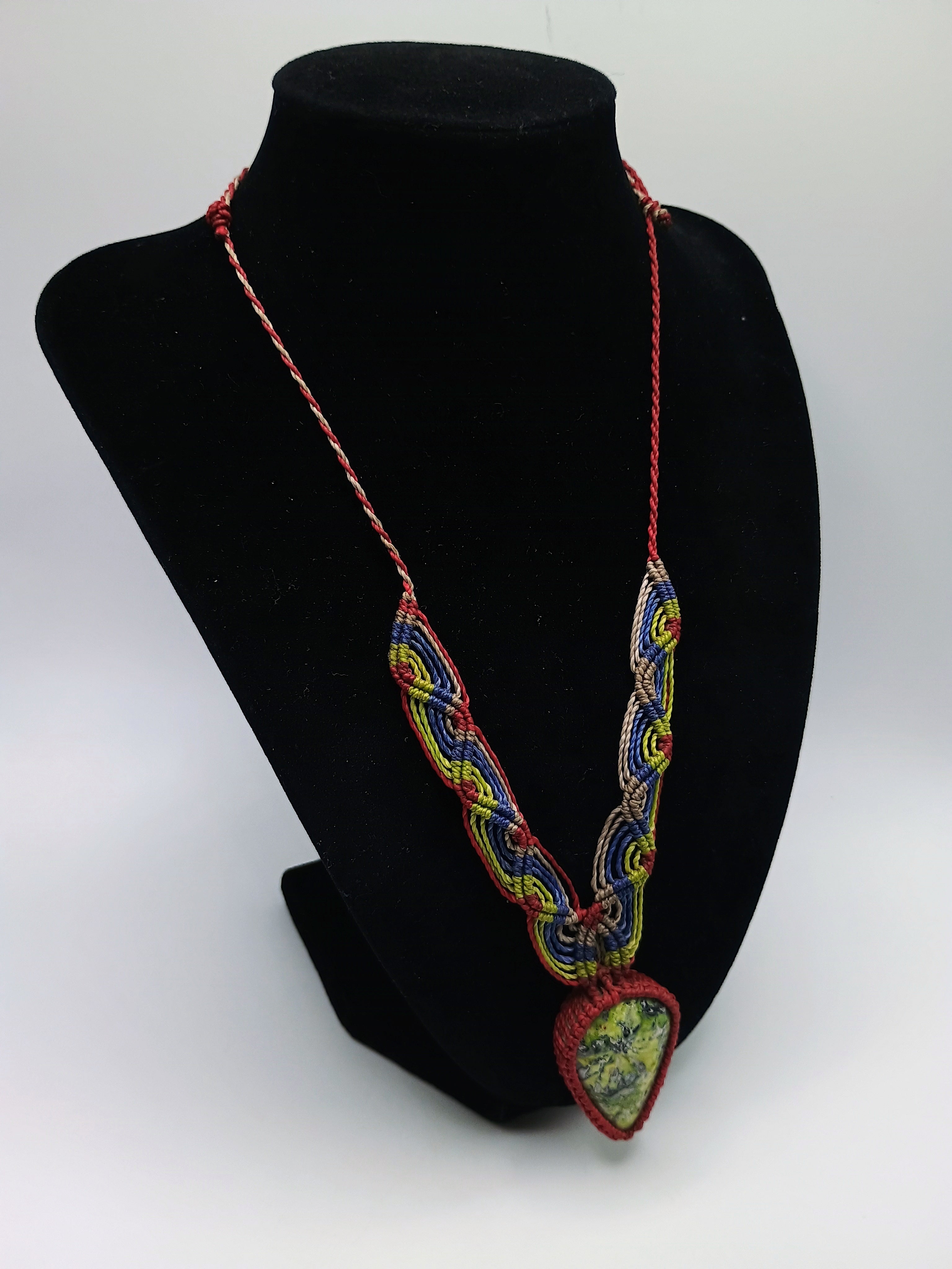 Handmade Macrame Necklace with Natural Jade Stone, Spiritual Amulet