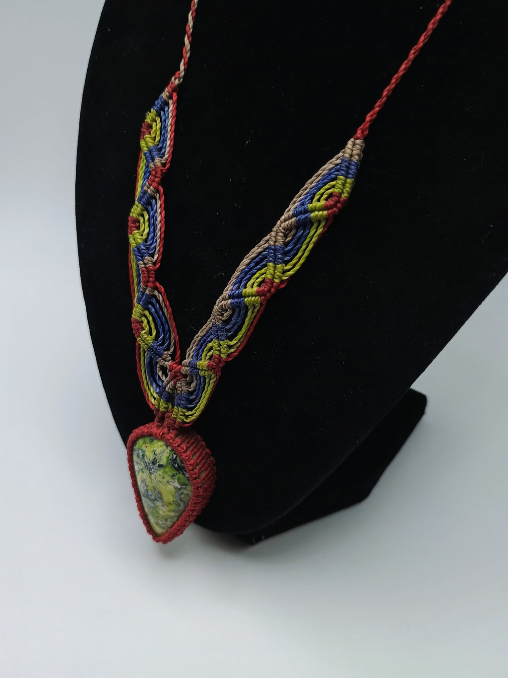 Handmade Macrame Necklace with Natural Jade Stone, Spiritual Amulet