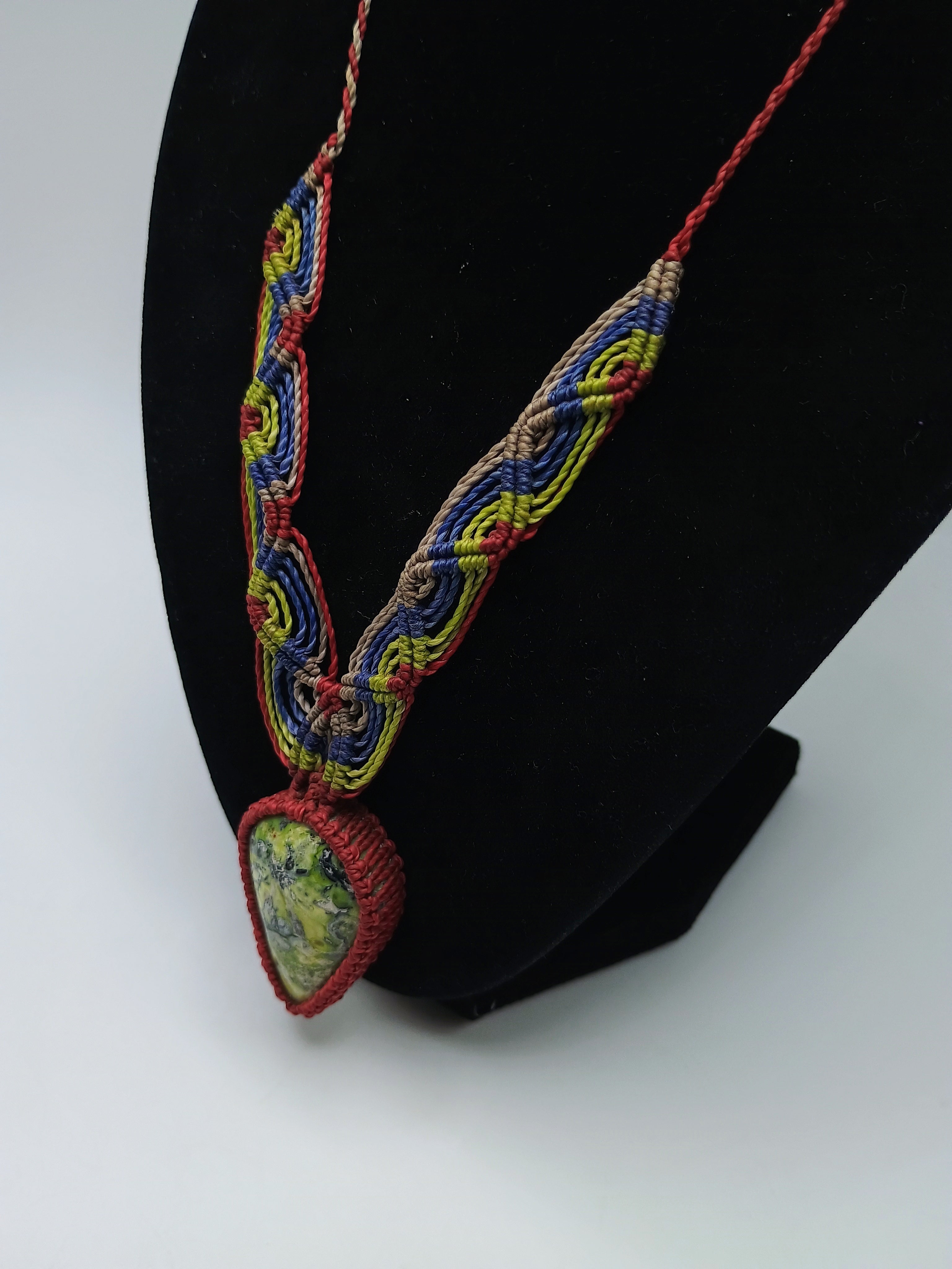 Handmade Macrame Necklace with Natural Jade Stone, Spiritual Amulet