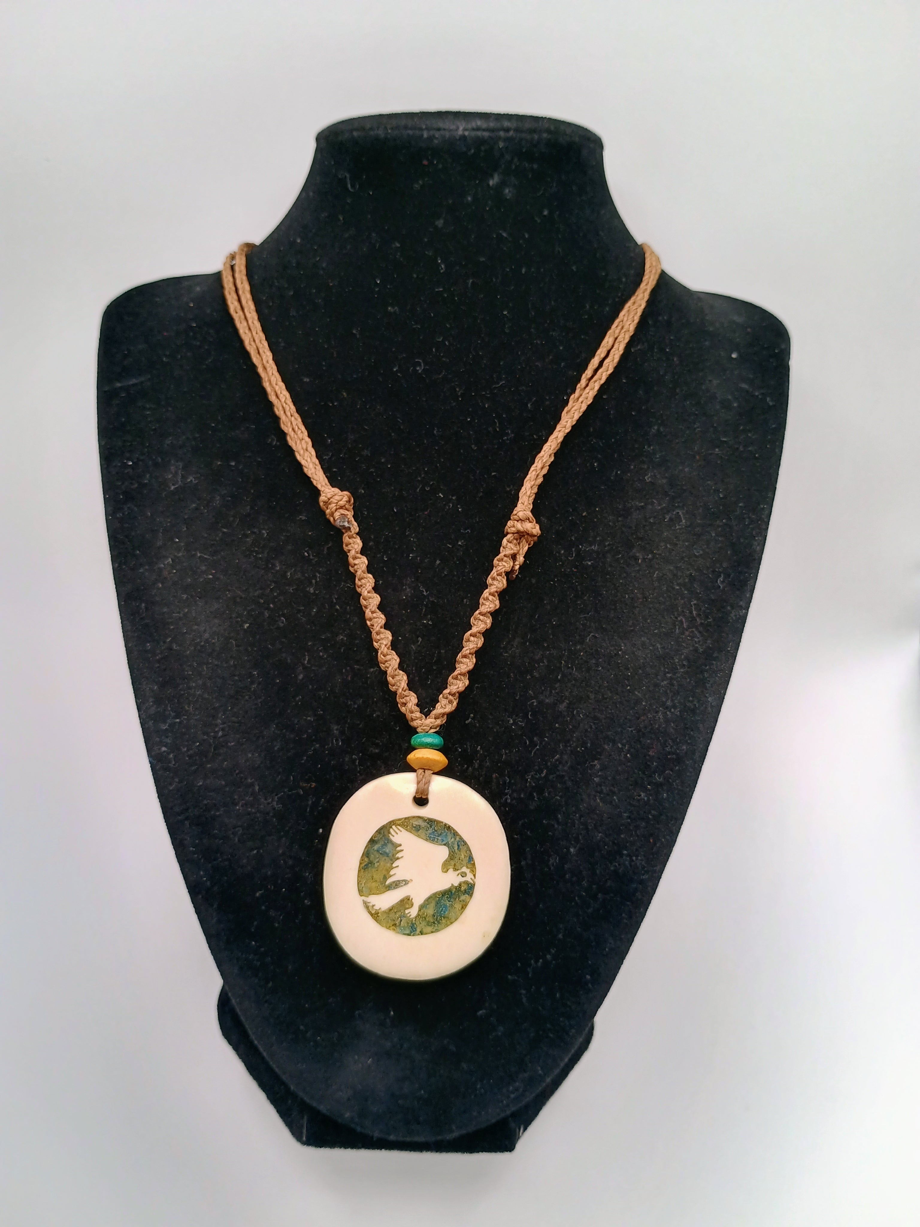 Handmade Macrame Necklace Eagle Amulet Mother of Pearl Shell
