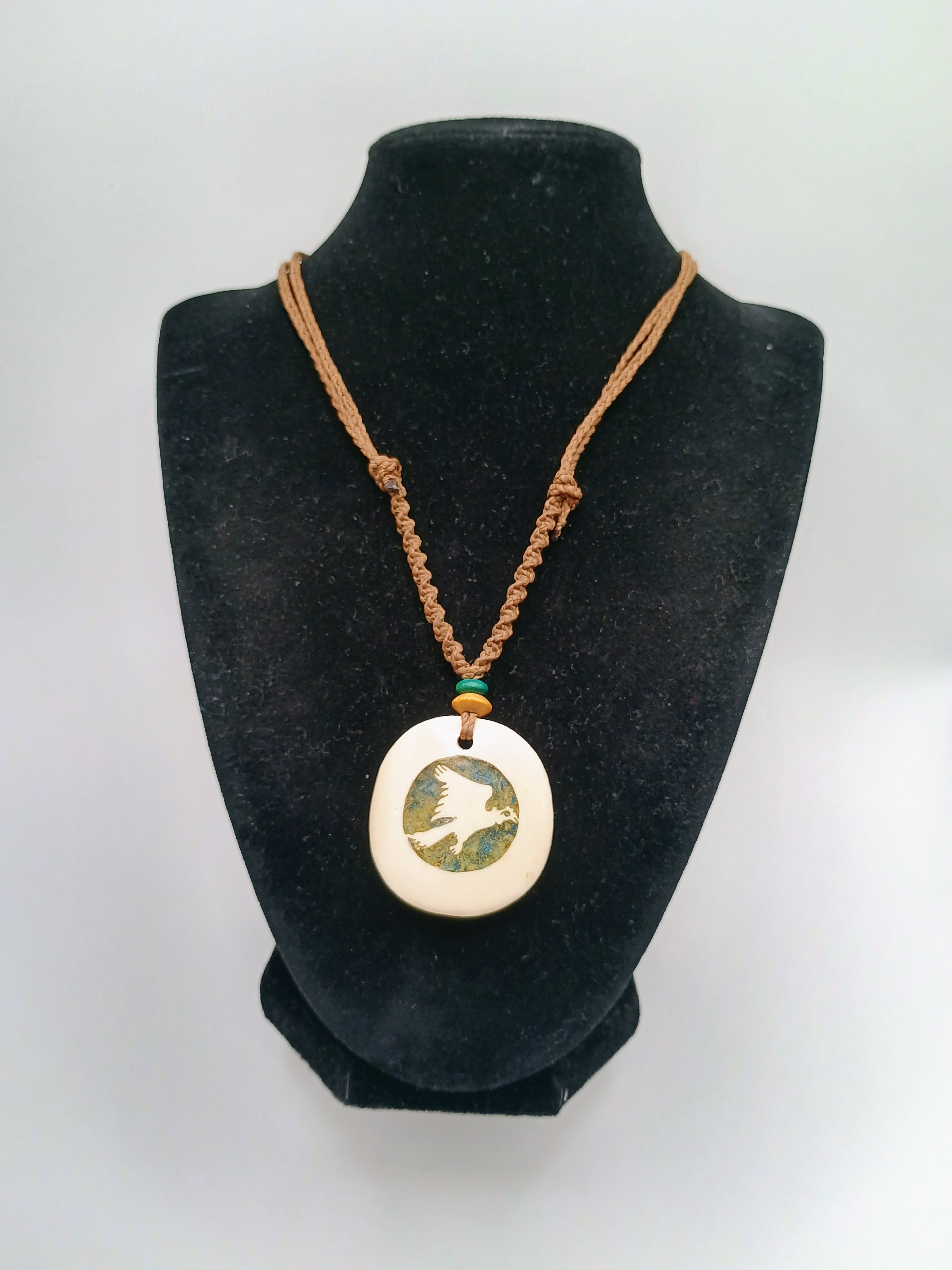 Handmade Macrame Necklace Eagle Amulet Mother of Pearl Shell