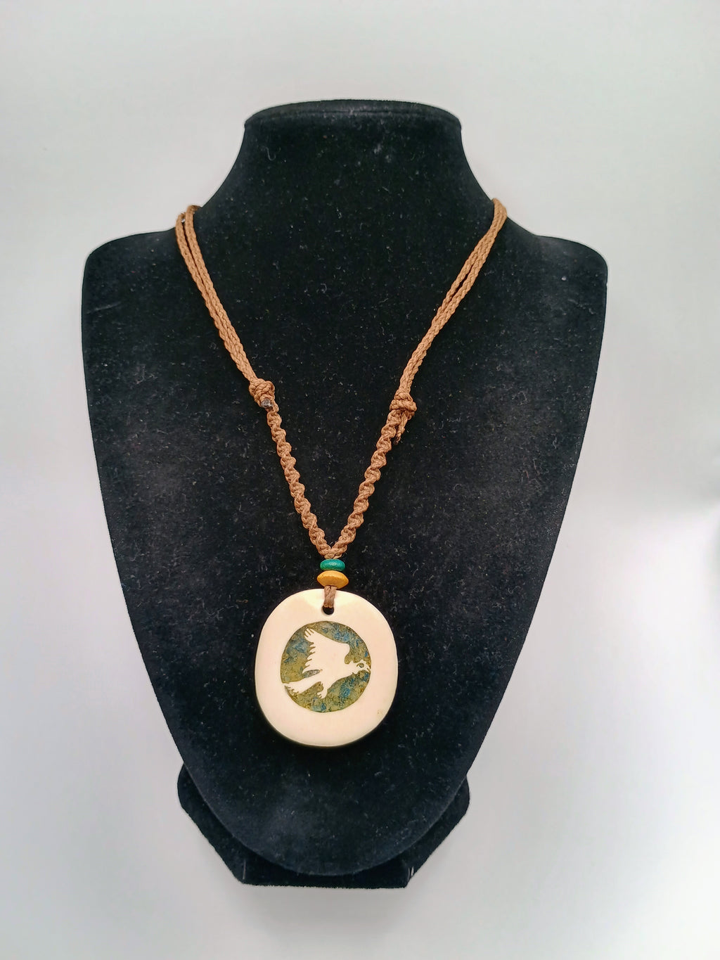 Handmade Macrame Necklace Eagle Amulet Mother of Pearl Shell