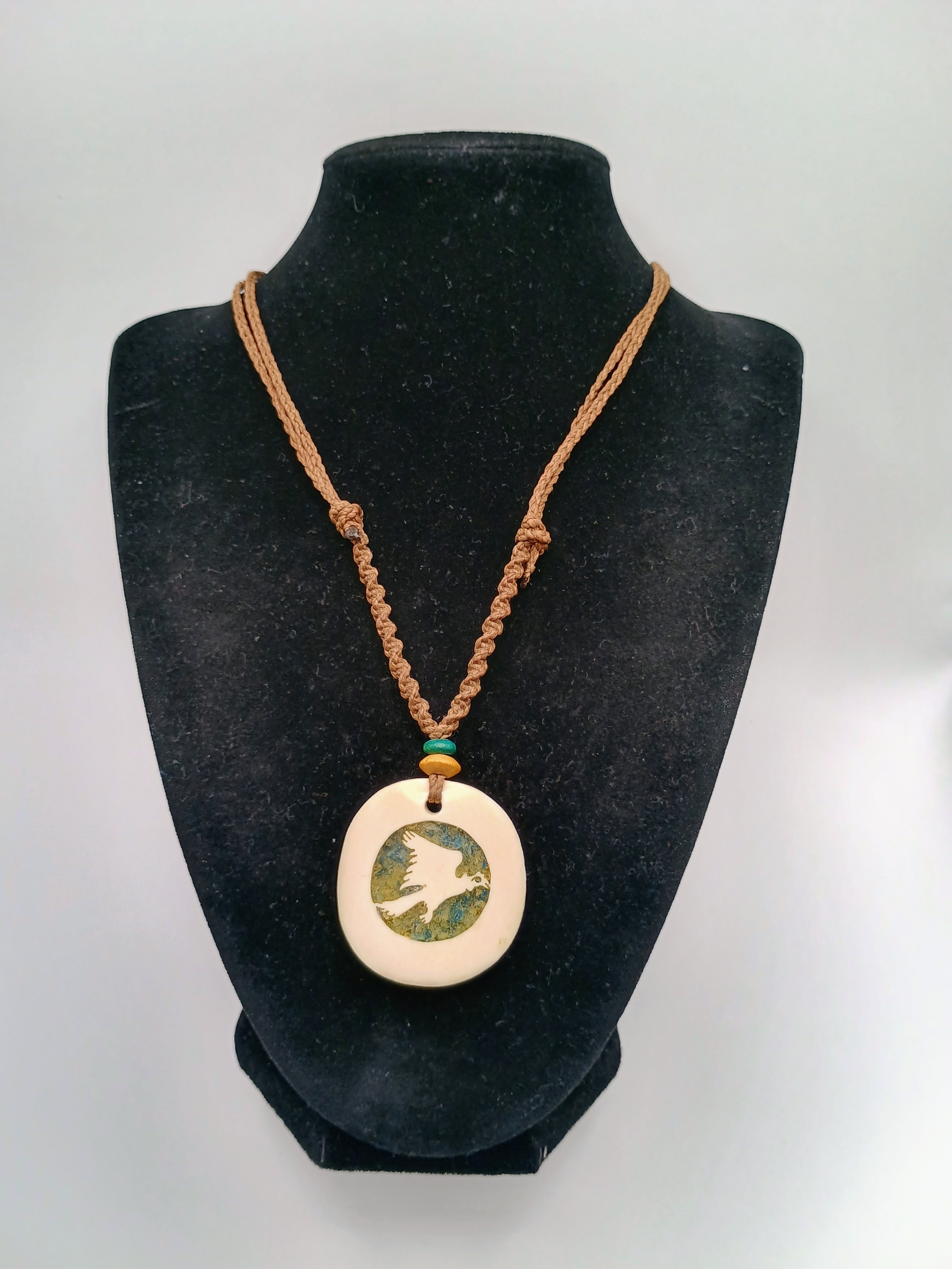 Handmade Macrame Necklace Eagle Amulet Mother of Pearl Shell