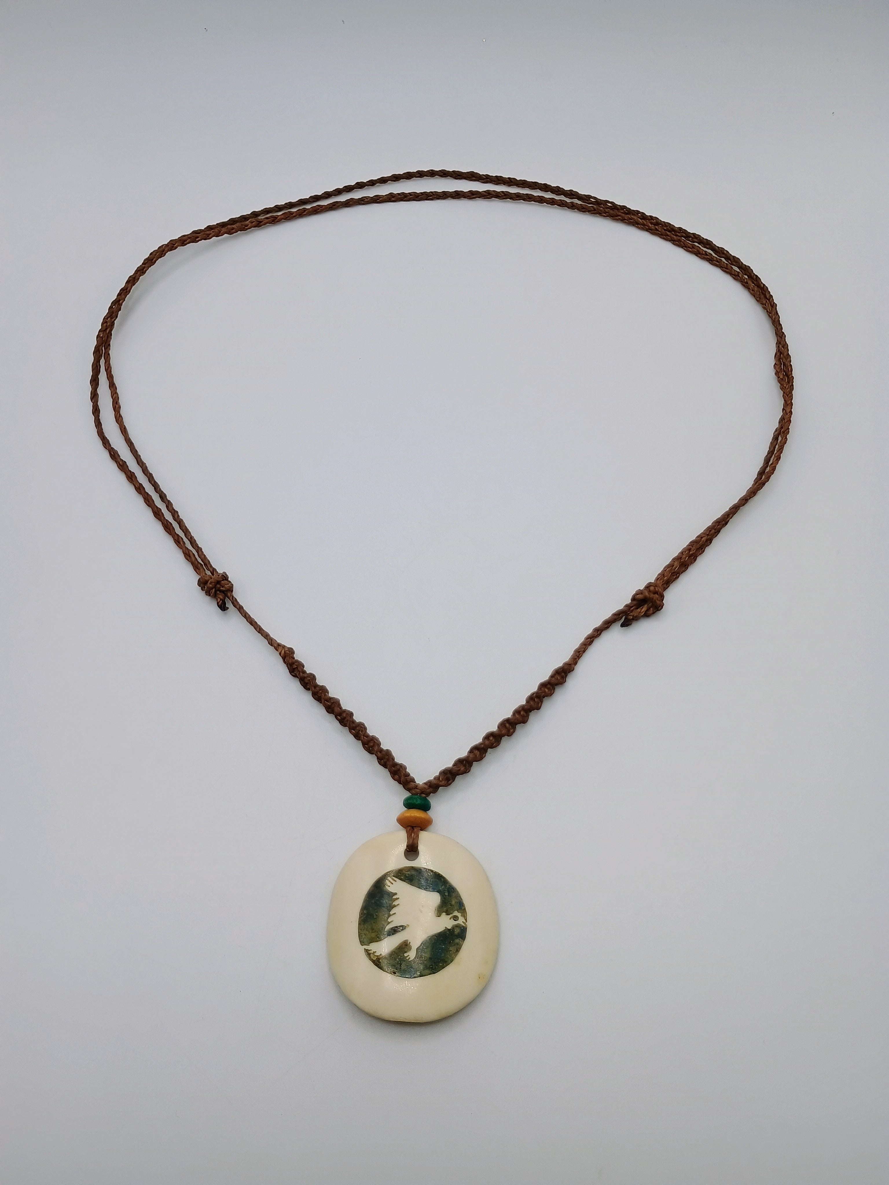 Handmade Macrame Necklace Eagle Amulet Mother of Pearl Shell