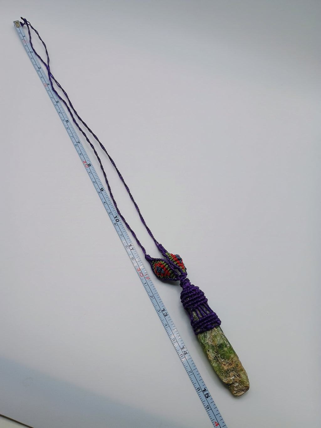 Macrame Necklace with Natural Green Stone, Hand-Woven Spiritual Amulet