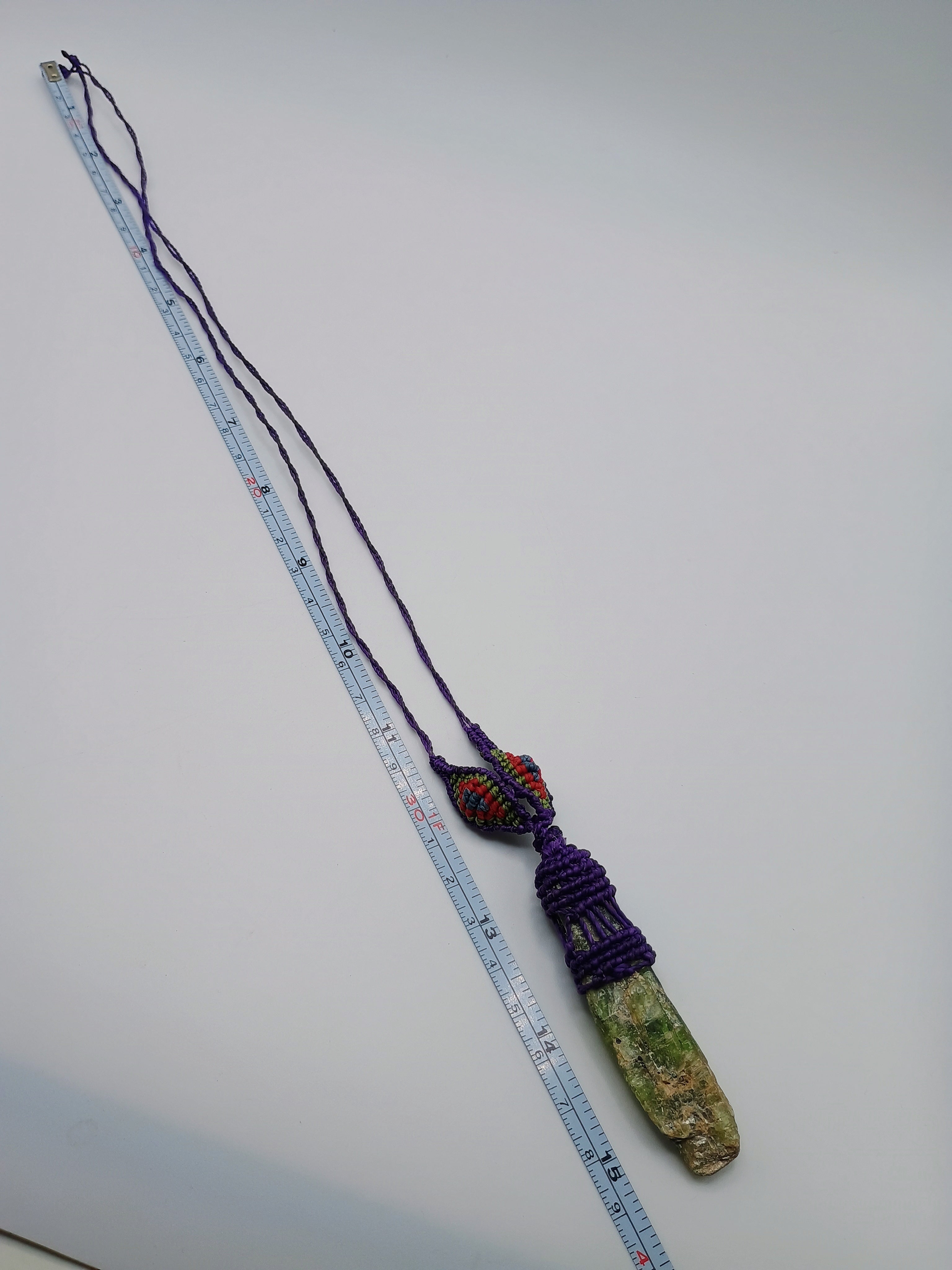 Macrame Necklace with Natural Green Stone, Hand-Woven Spiritual Amulet