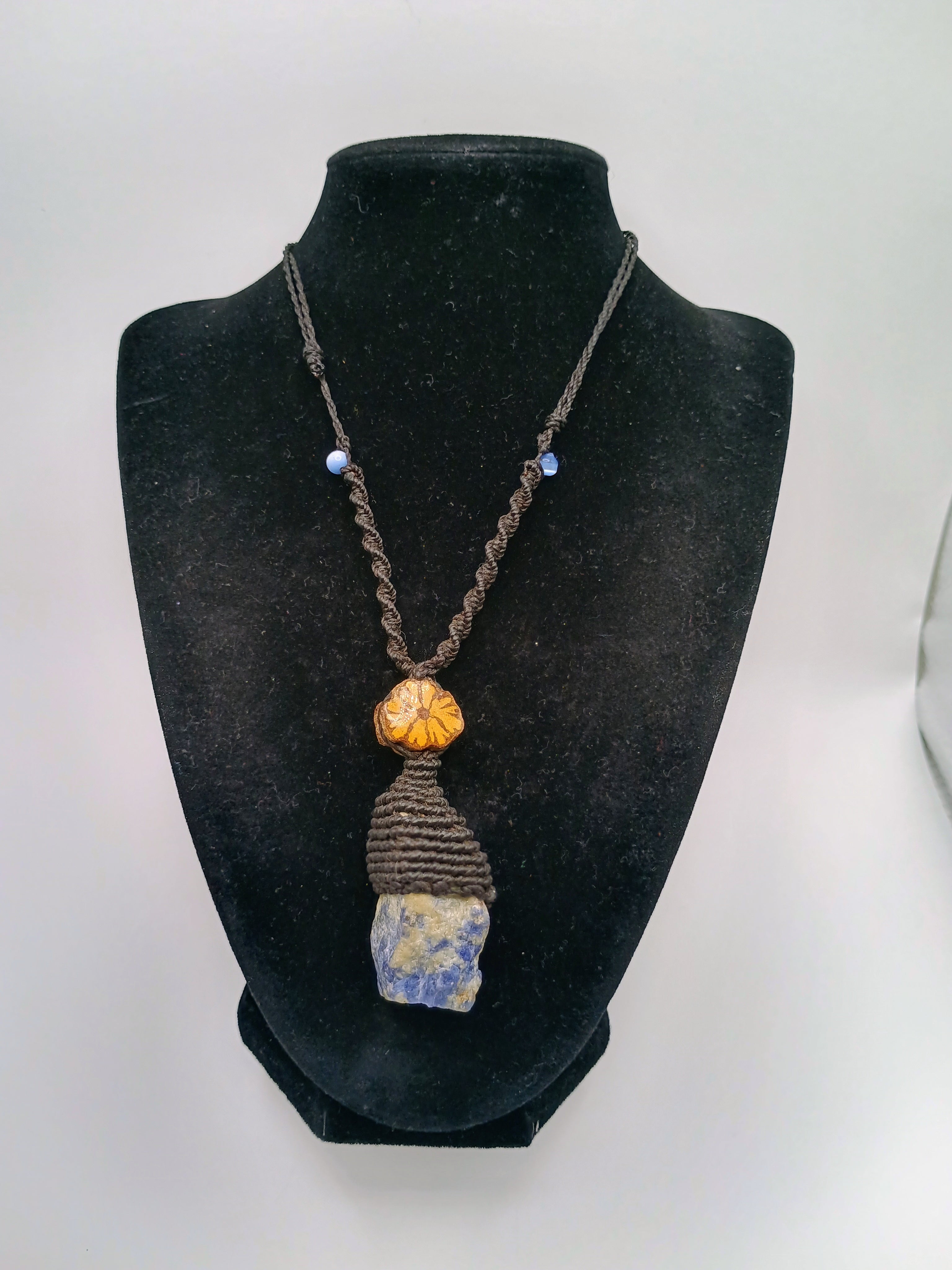 Handmade Macrame Necklace, Natural Sodalite Amulet, Blue Natural Stone