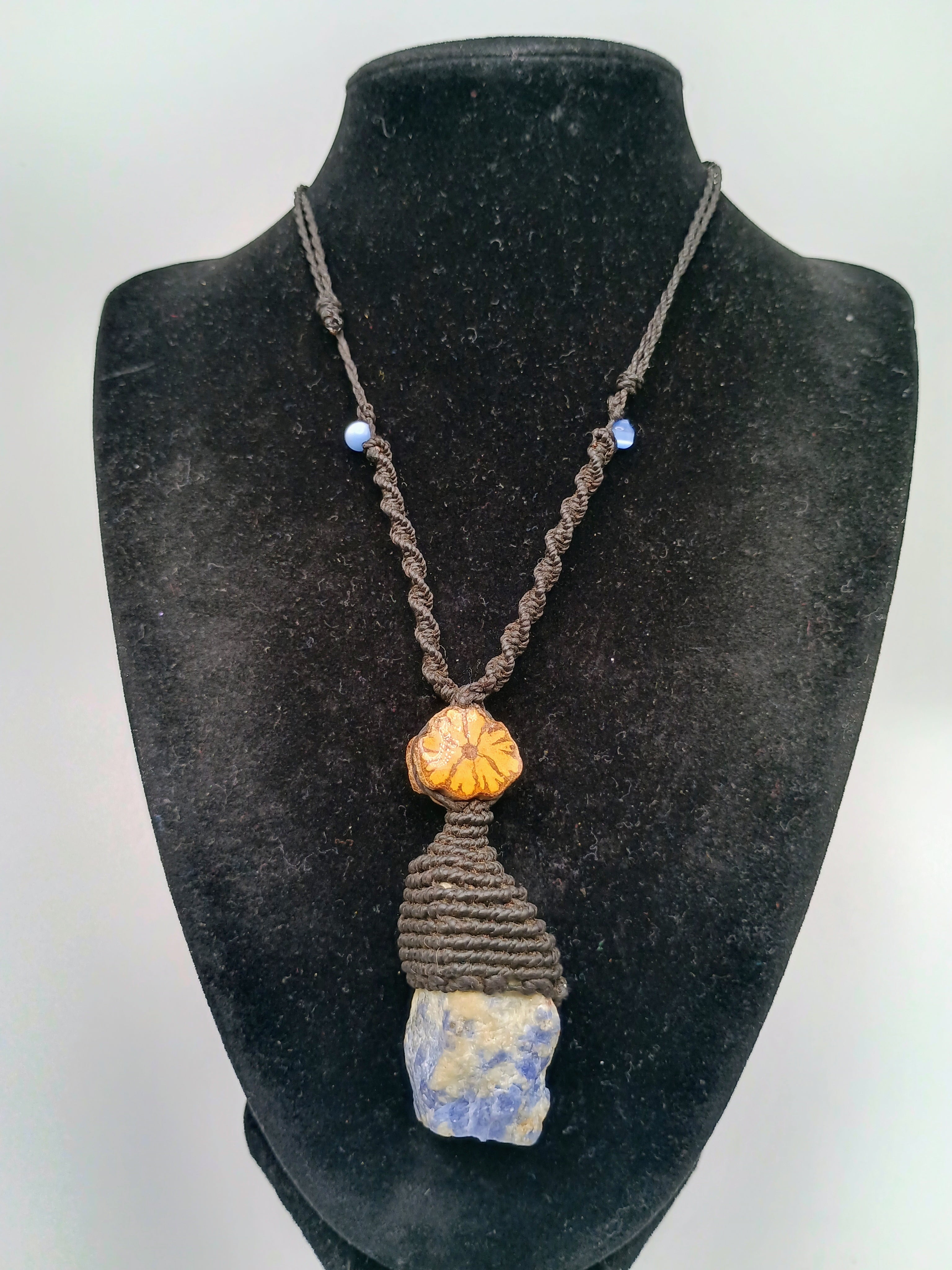 Handmade Macrame Necklace, Natural Sodalite Amulet, Blue Natural Stone