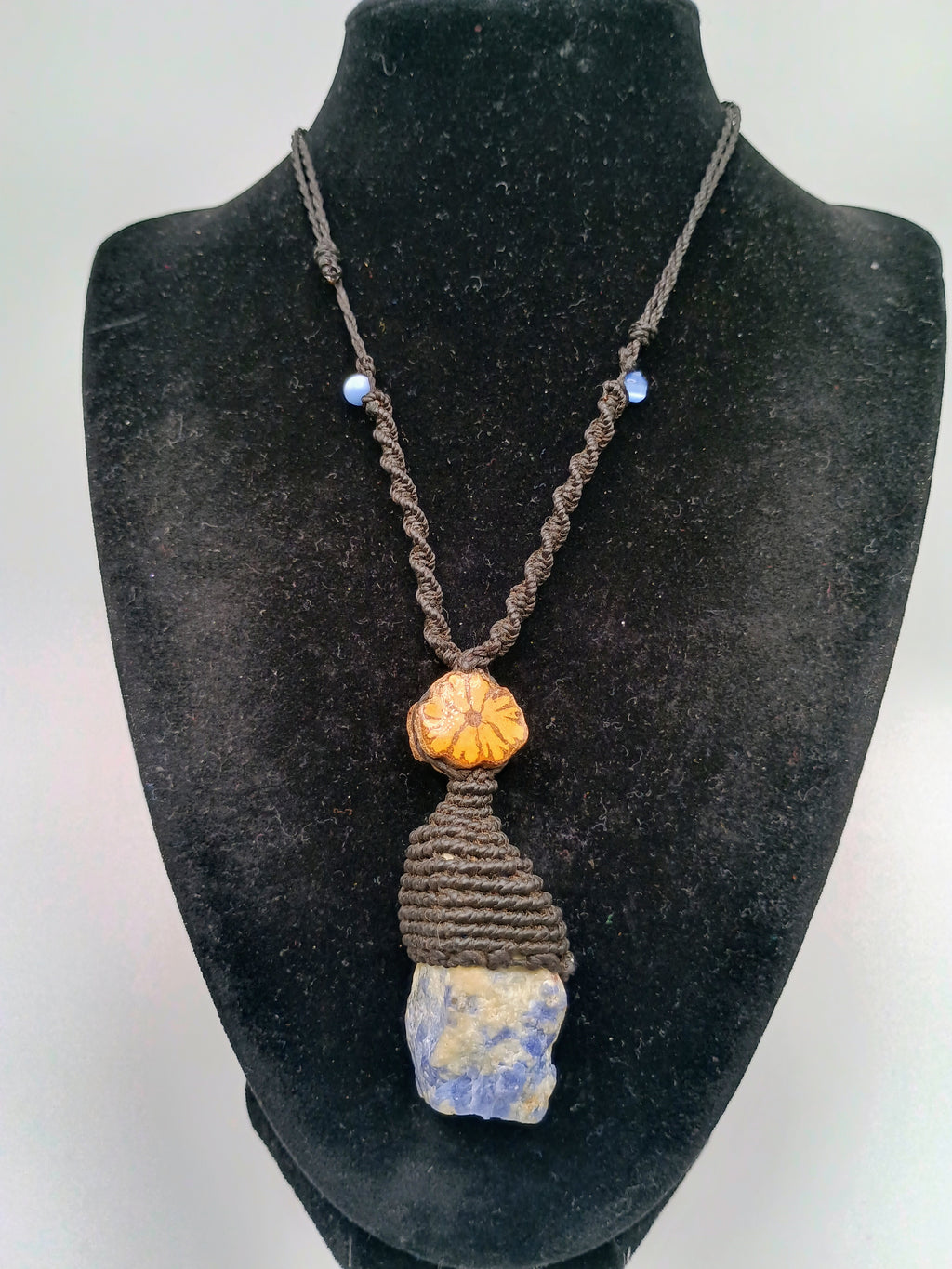 Handmade Macrame Necklace, Natural Sodalite Amulet, Blue Natural Stone