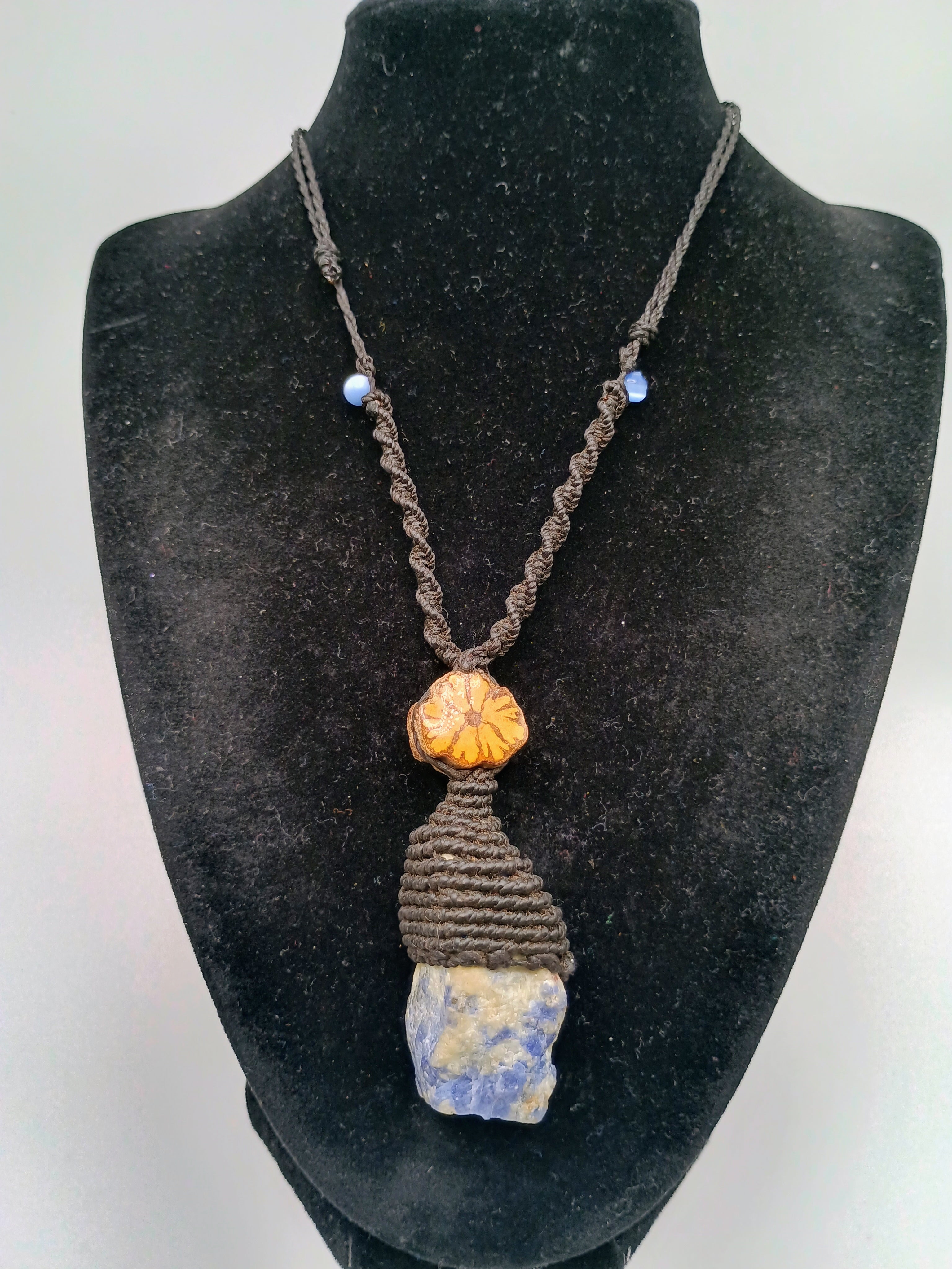Handmade Macrame Necklace, Natural Sodalite Amulet, Blue Natural Stone