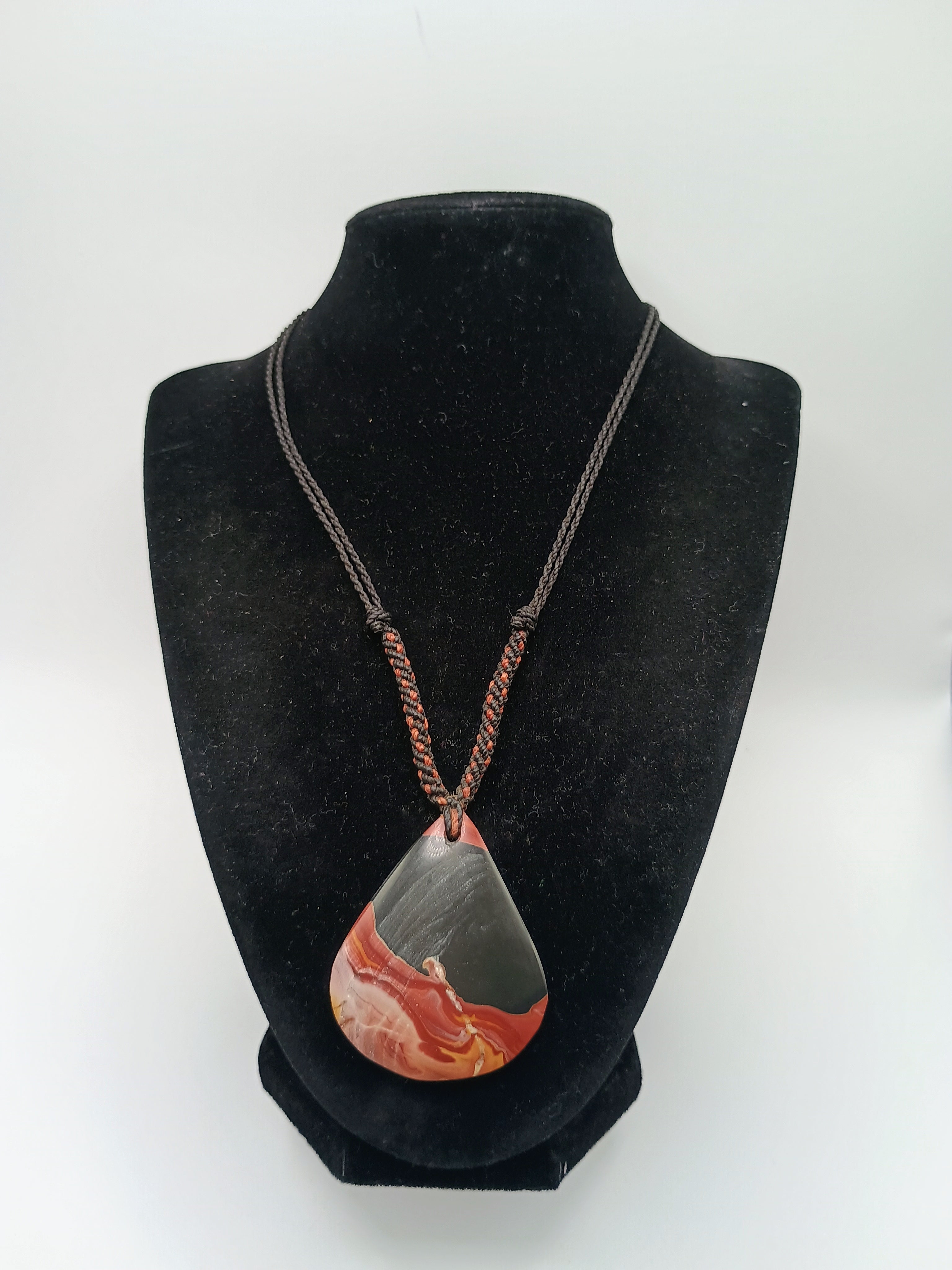 Natural Leopard Jasper Necklace Hand-Woven Pendant Amulet Protection Strength