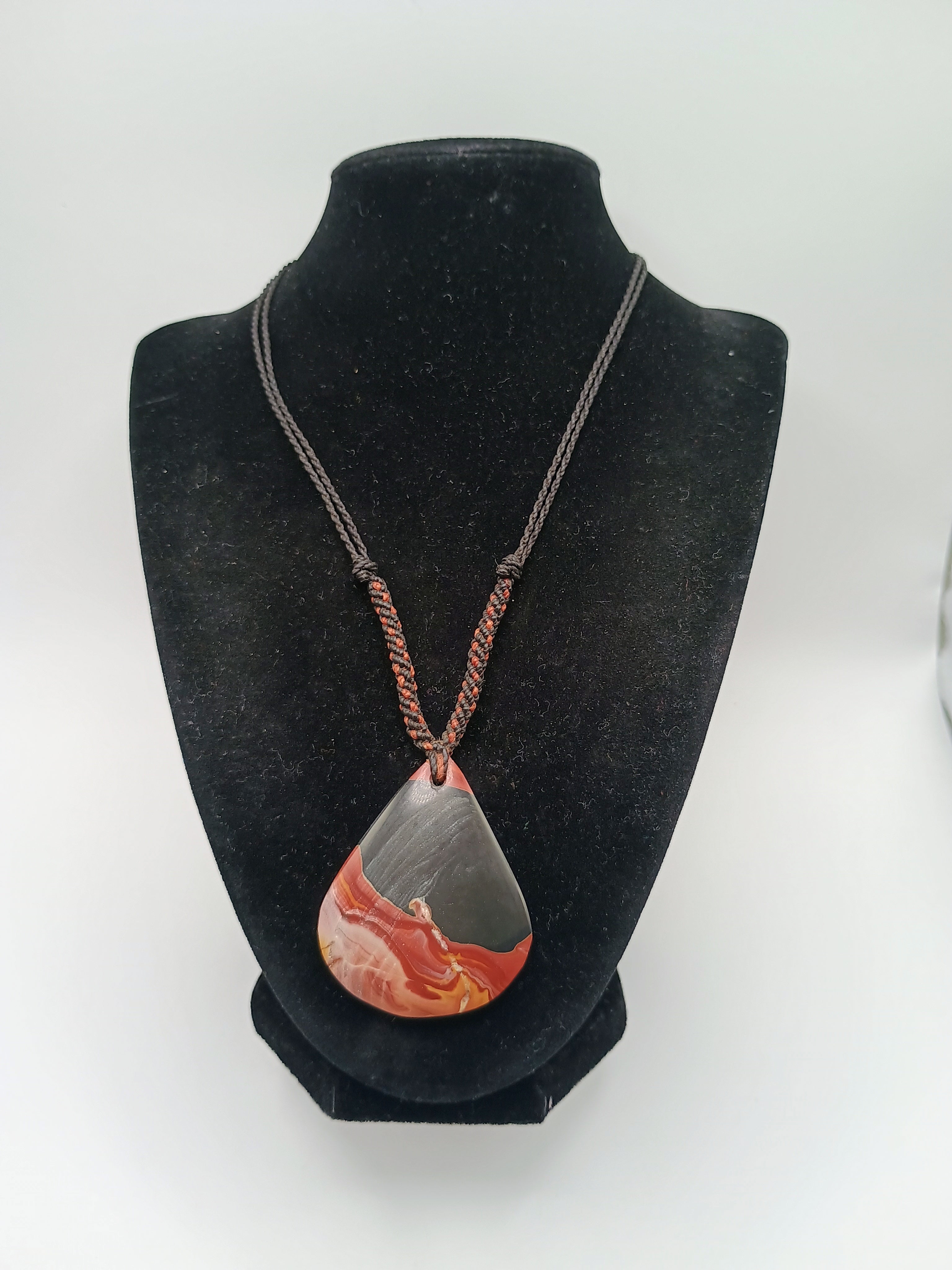 Natural Leopard Jasper Necklace Hand-Woven Pendant Amulet Protection Strength