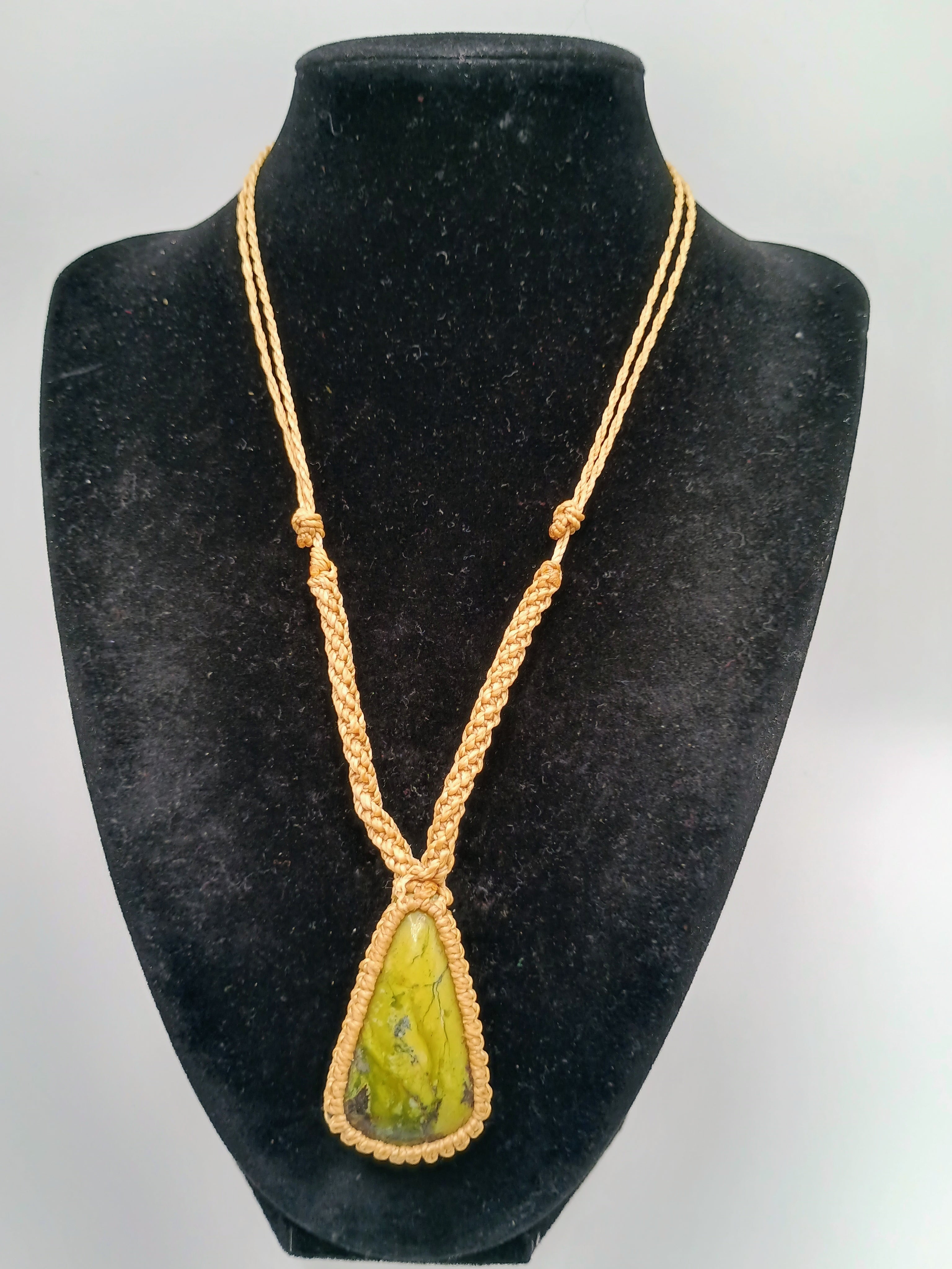Handmade Macrame Necklace with Natural Serpentine Stone