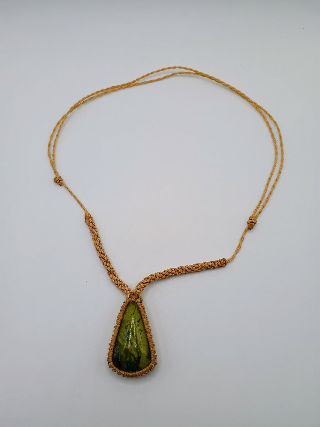 Handmade Macrame Necklace with Natural Serpentine Stone