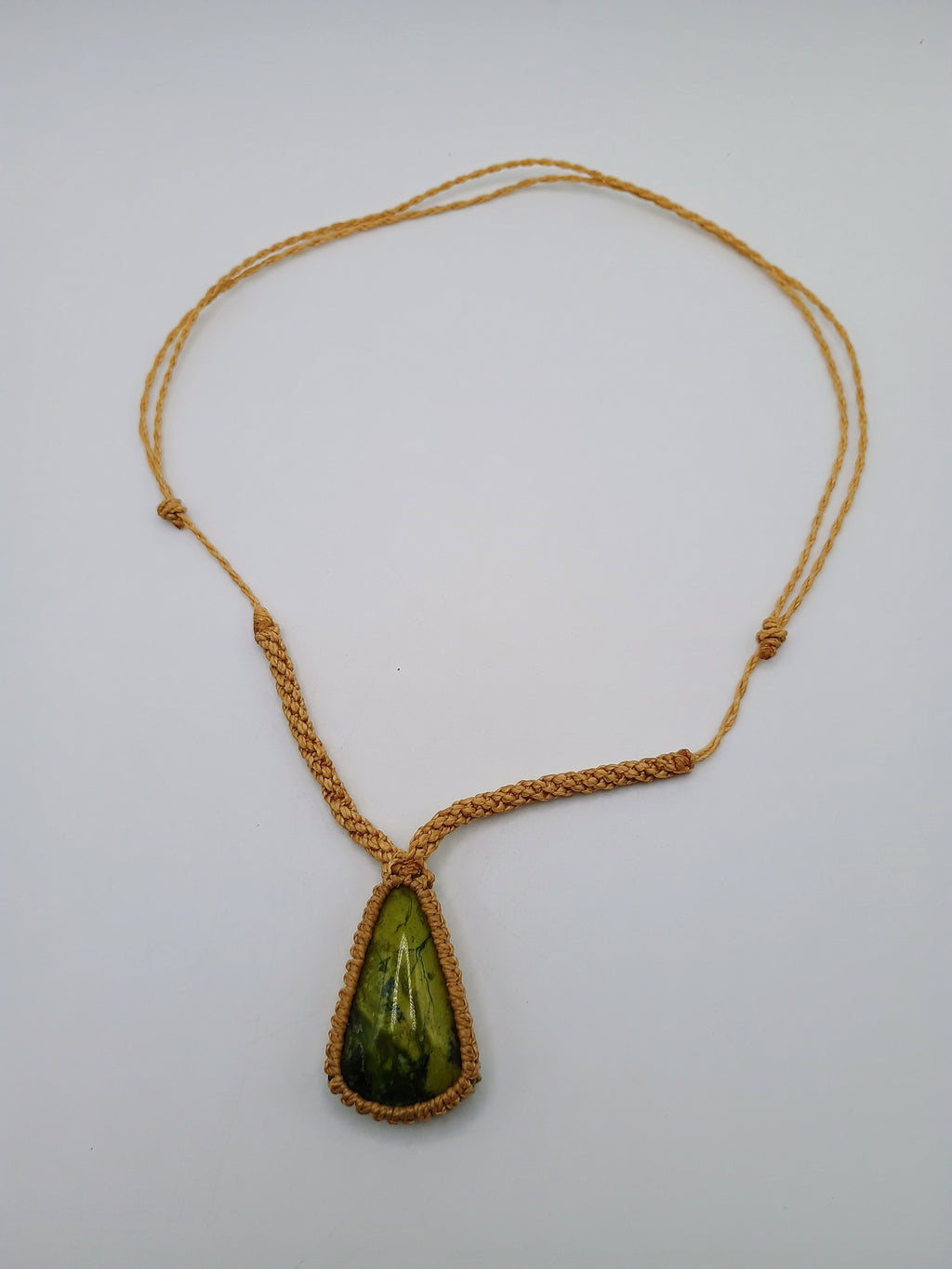 Handmade Macrame Necklace with Natural Serpentine Stone