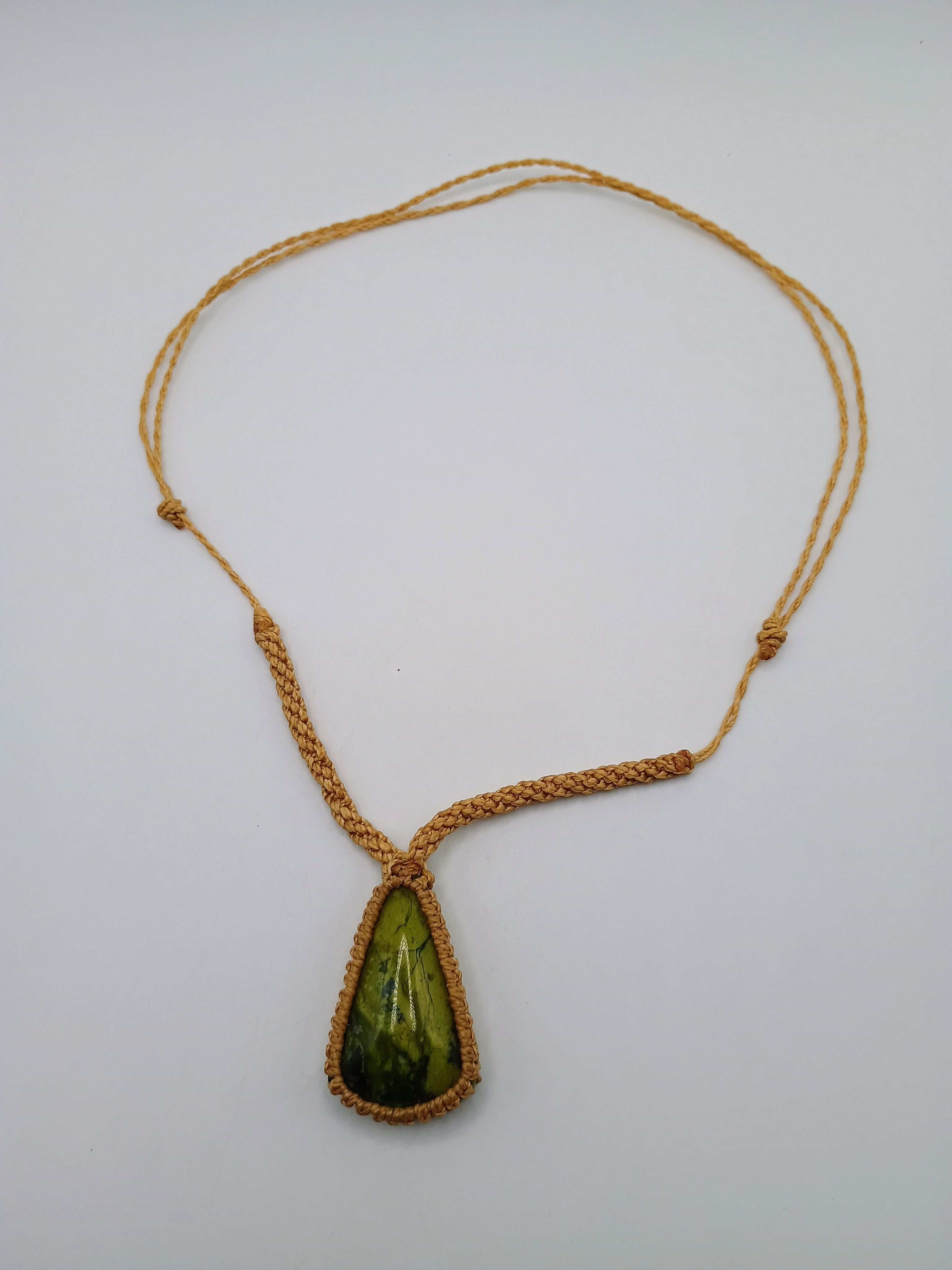 Handmade Macrame Necklace with Natural Serpentine Stone