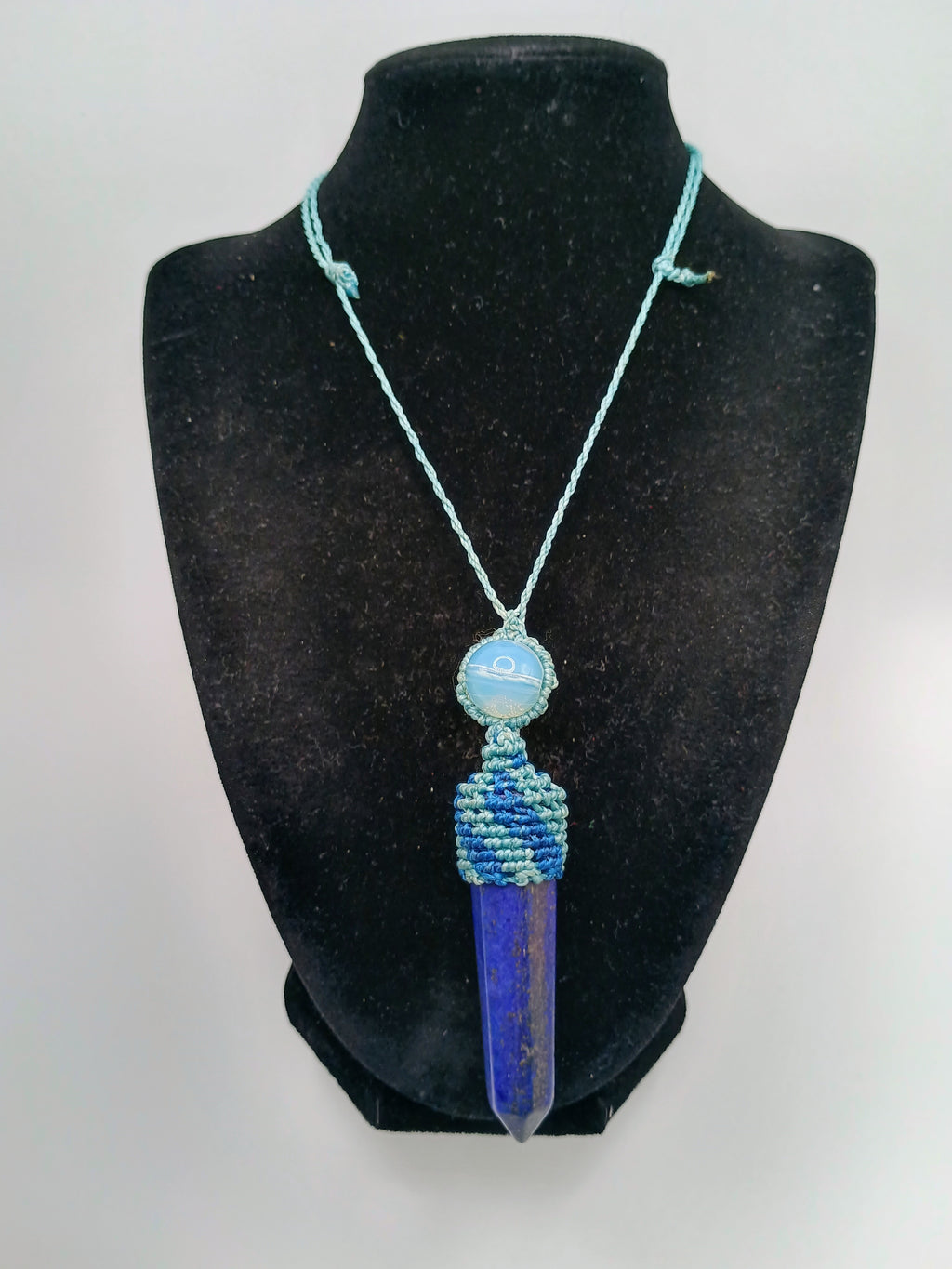 Natural Sodalite Macrame Necklace, Hand-Woven Spiritual Amulet