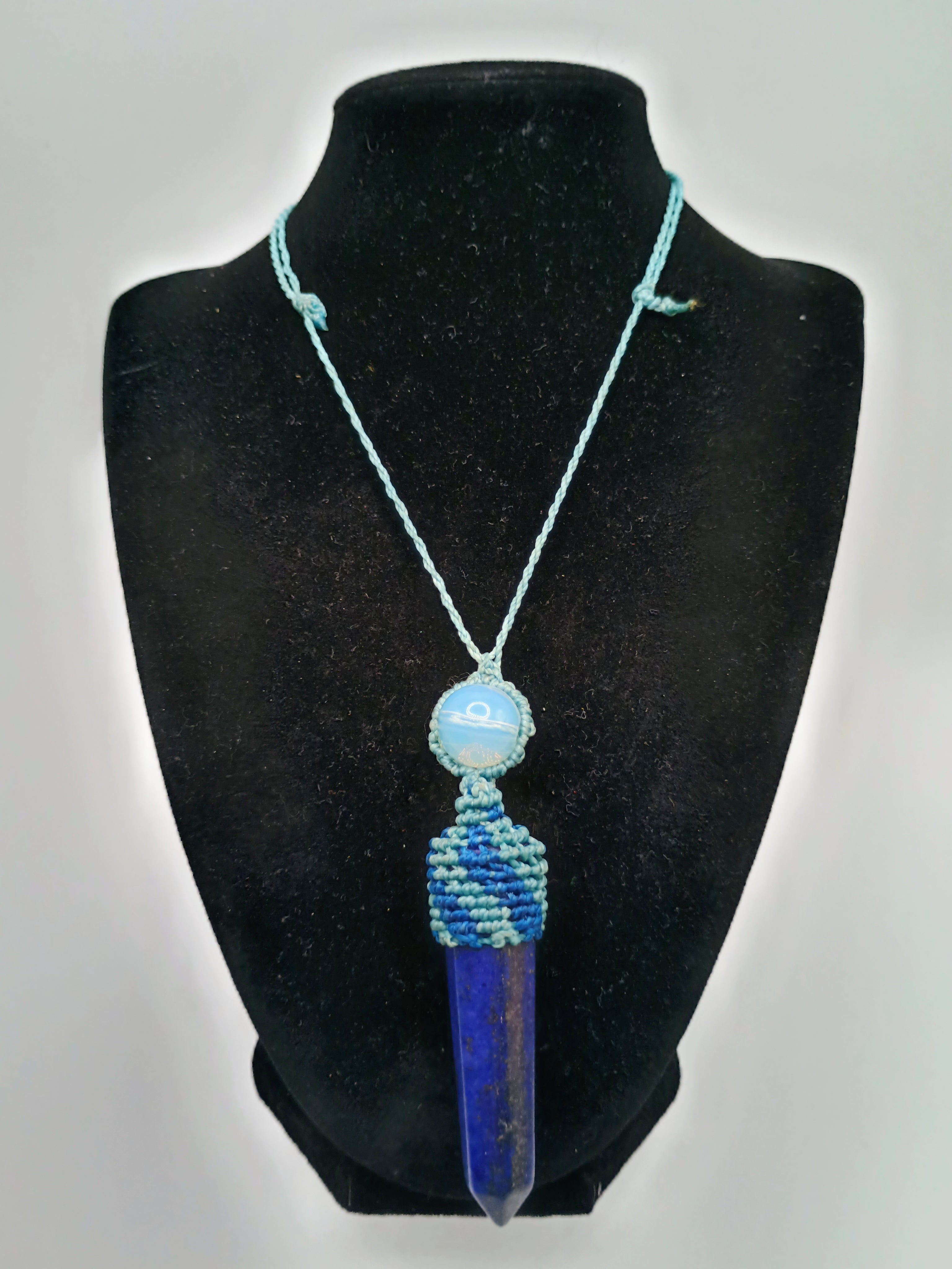 Natural Sodalite Macrame Necklace, Hand-Woven Spiritual Amulet