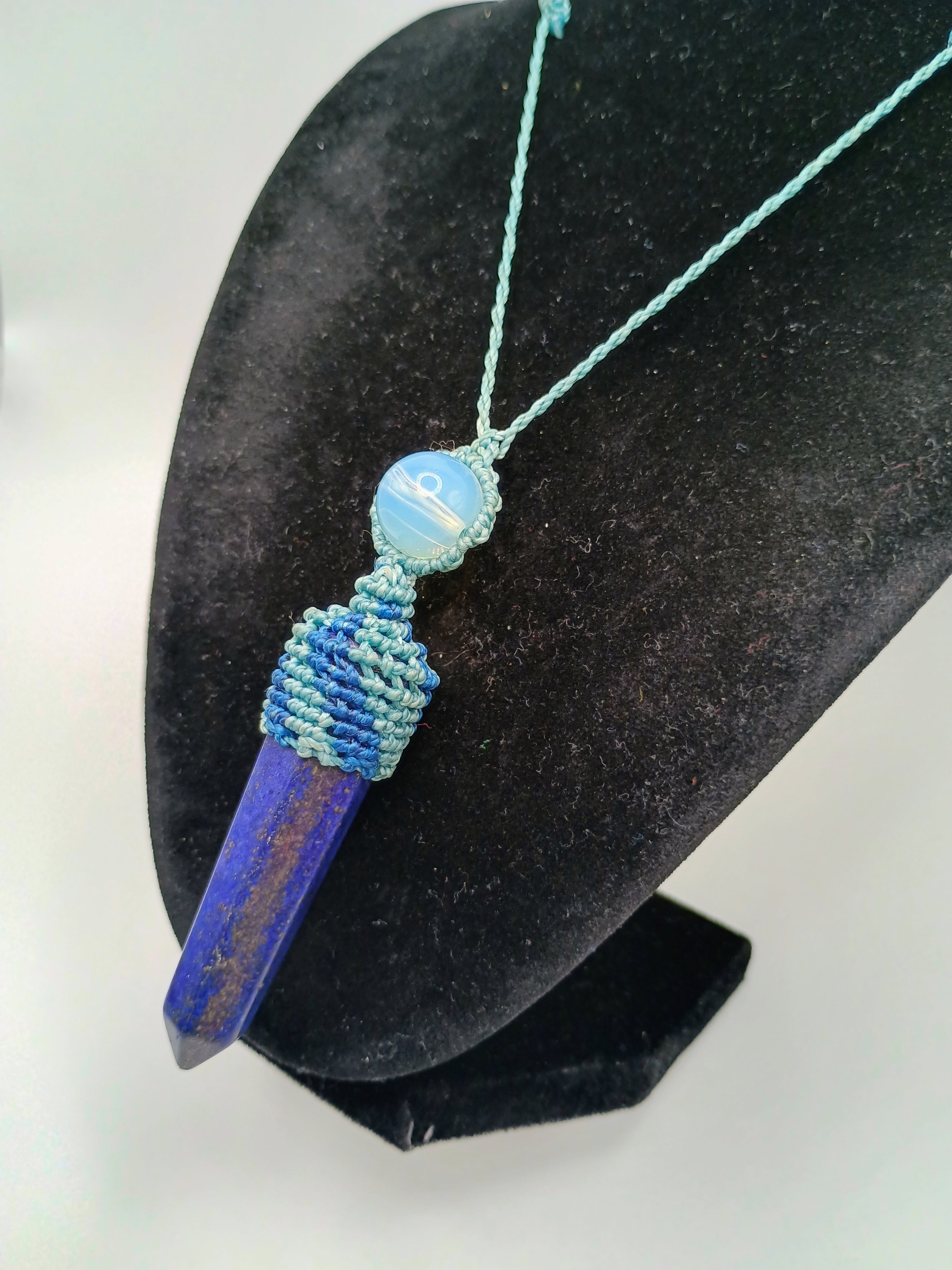 Natural Sodalite Macrame Necklace, Hand-Woven Spiritual Amulet