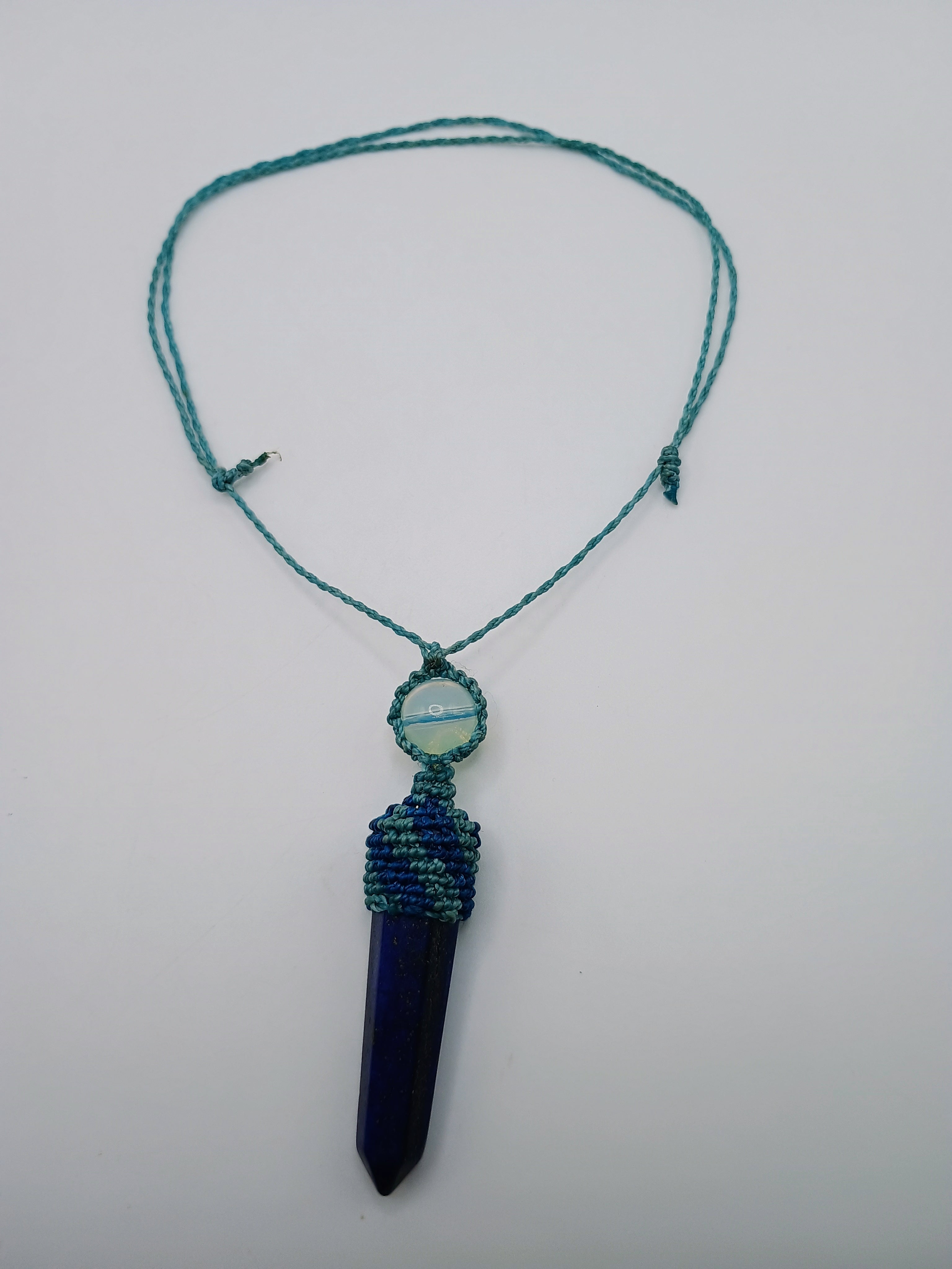 Natural Sodalite Macrame Necklace, Hand-Woven Spiritual Amulet
