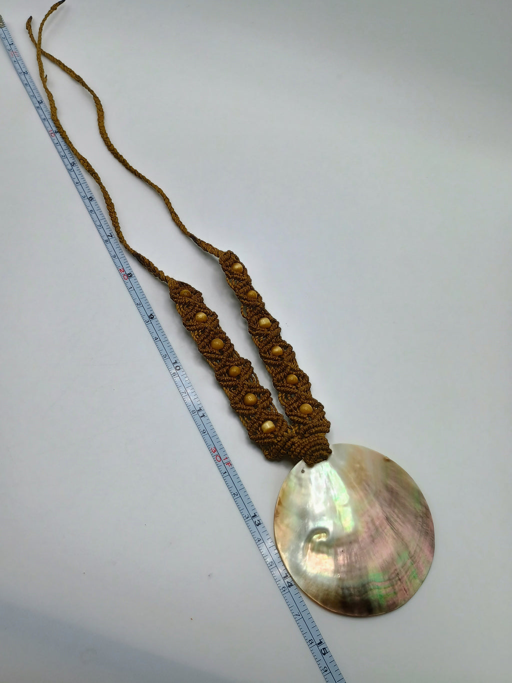 Macrame Necklace with Natural Mother-of-Pearl, Handmade Spiritual Amulet