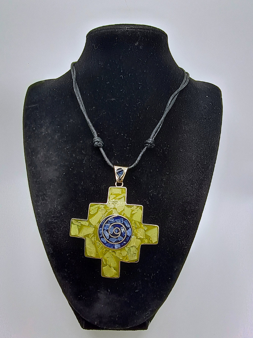 Chakana Andean Cross Serpentine Sodalite Alpaca Necklace