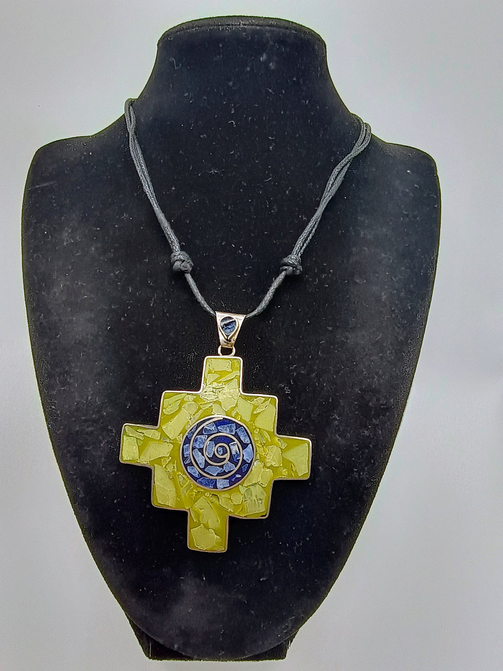 Chakana Andean Cross Serpentine Sodalite Alpaca Necklace