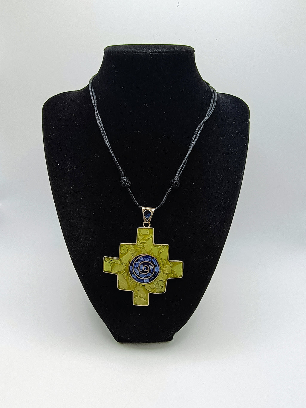 Chakana Andean Cross Serpentine Sodalite Alpaca Necklace