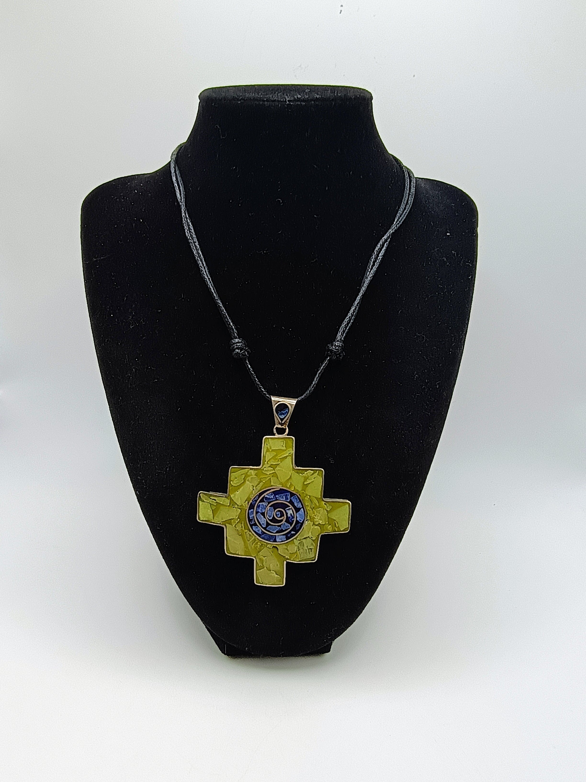 Chakana Andean Cross Serpentine Sodalite Alpaca Necklace