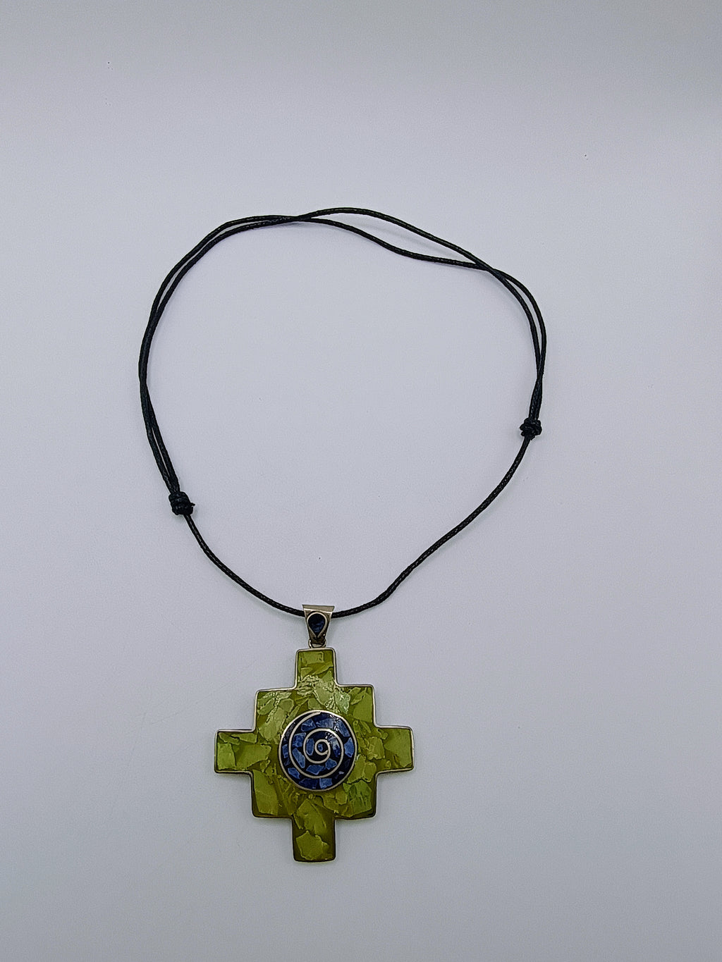 Chakana Andean Cross Serpentine Sodalite Alpaca Necklace