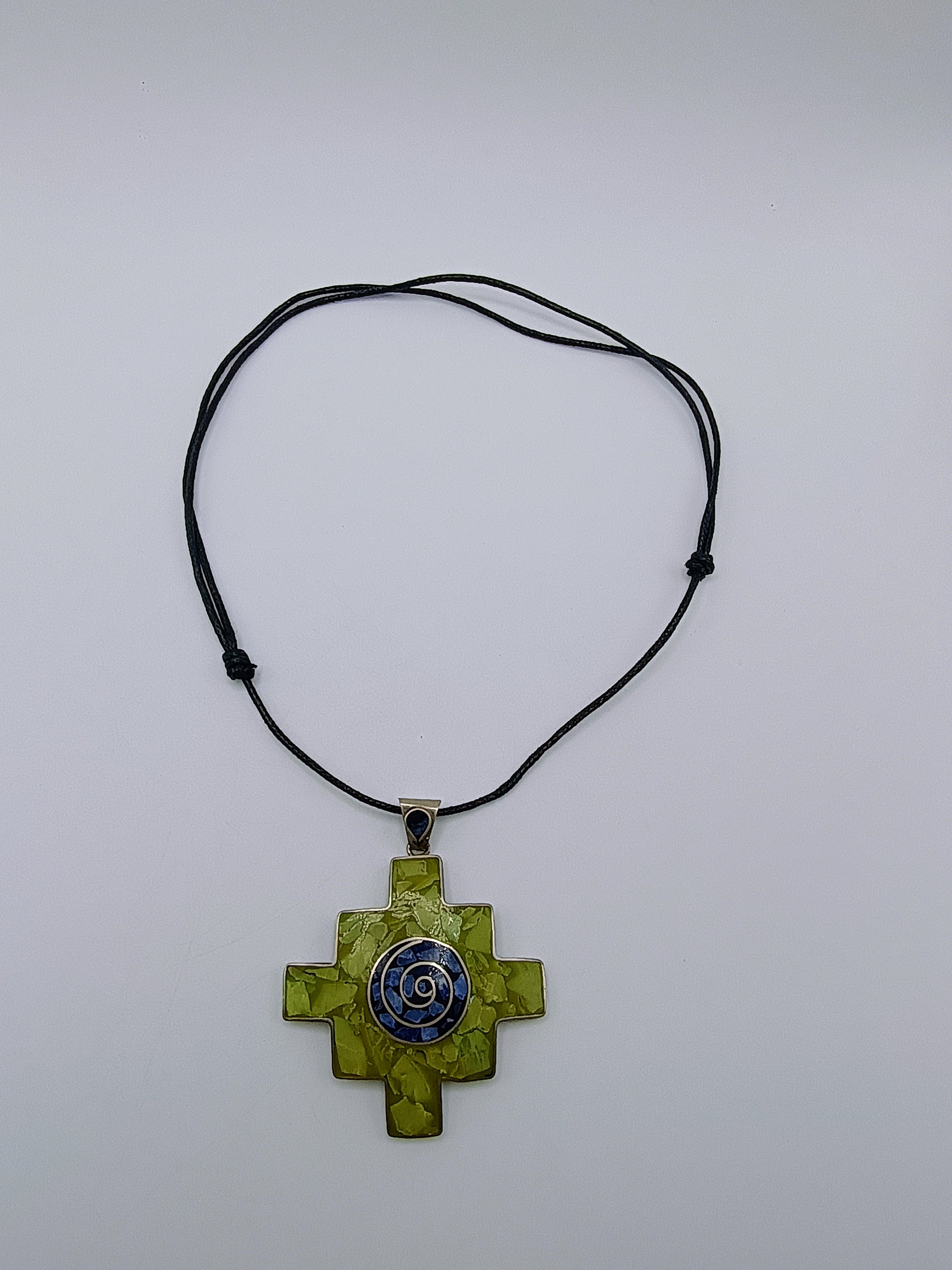 Chakana Andean Cross Serpentine Sodalite Alpaca Necklace
