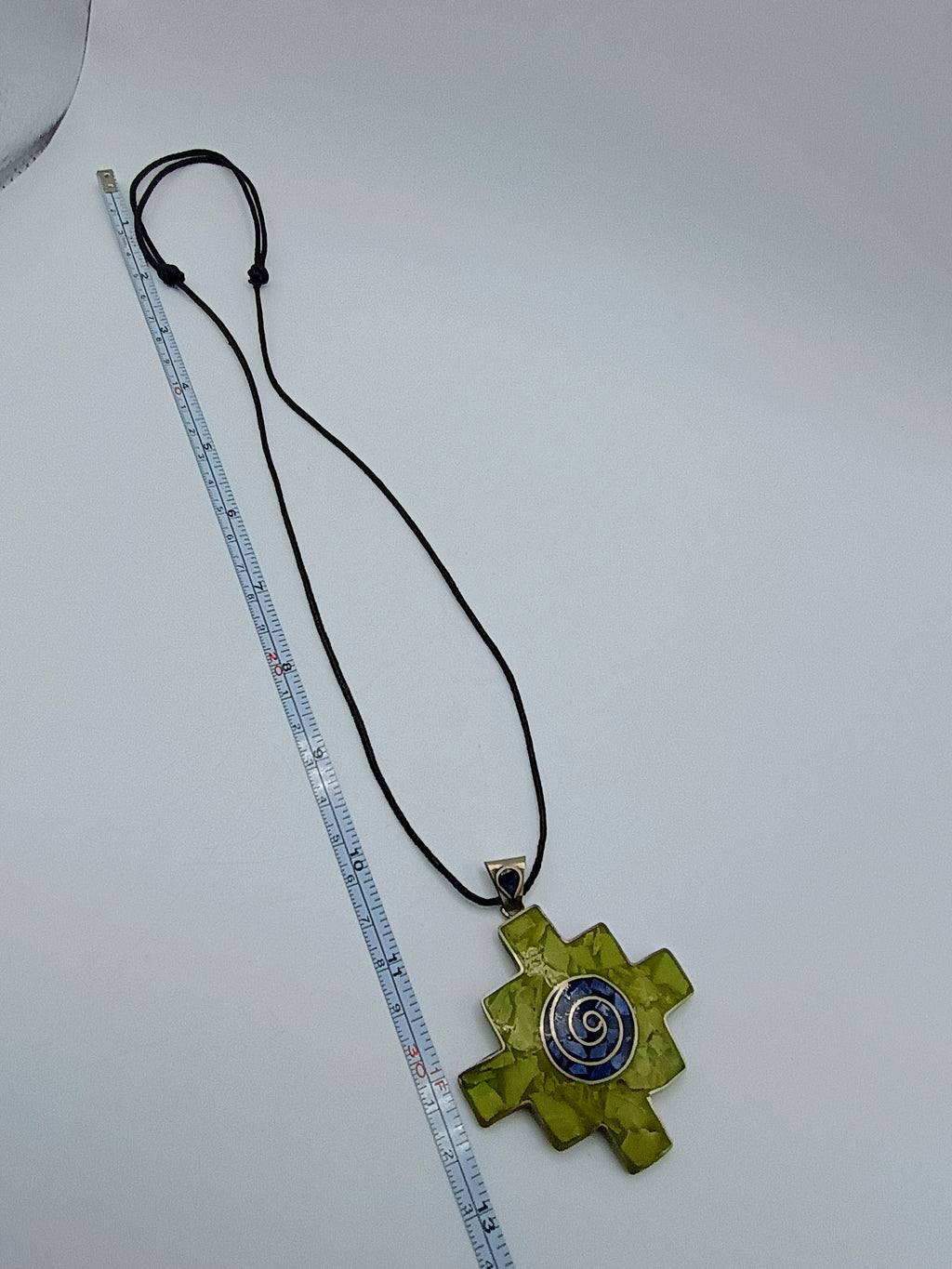 Chakana Andean Cross Serpentine Sodalite Alpaca Necklace