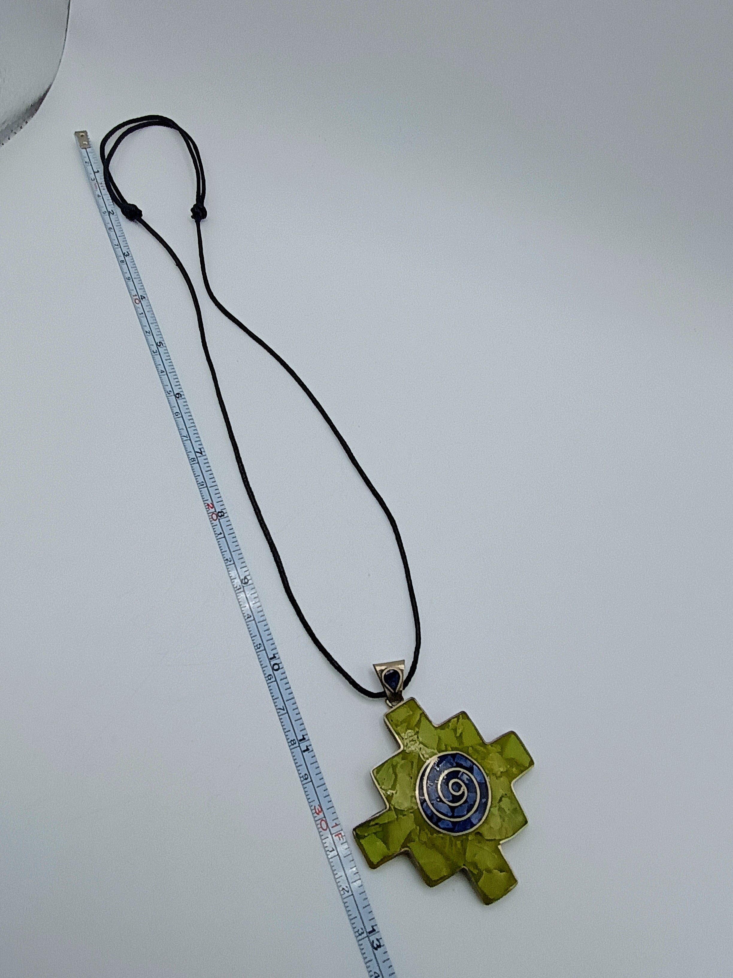 Chakana Andean Cross Serpentine Sodalite Alpaca Necklace