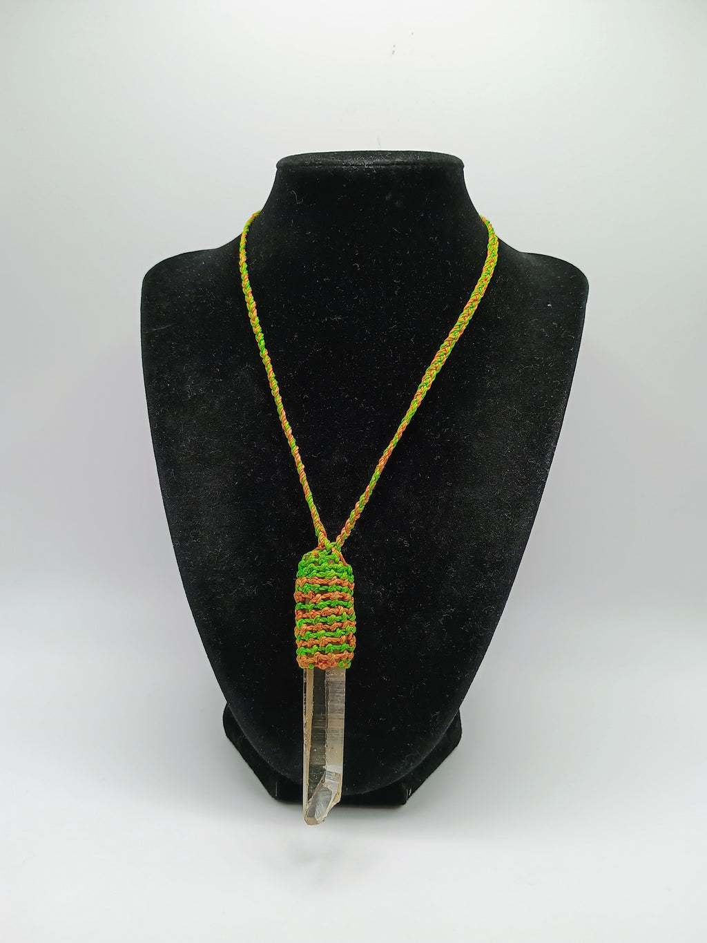 Unisex Necklace Crystal Quartz Hand Woven Macrame.