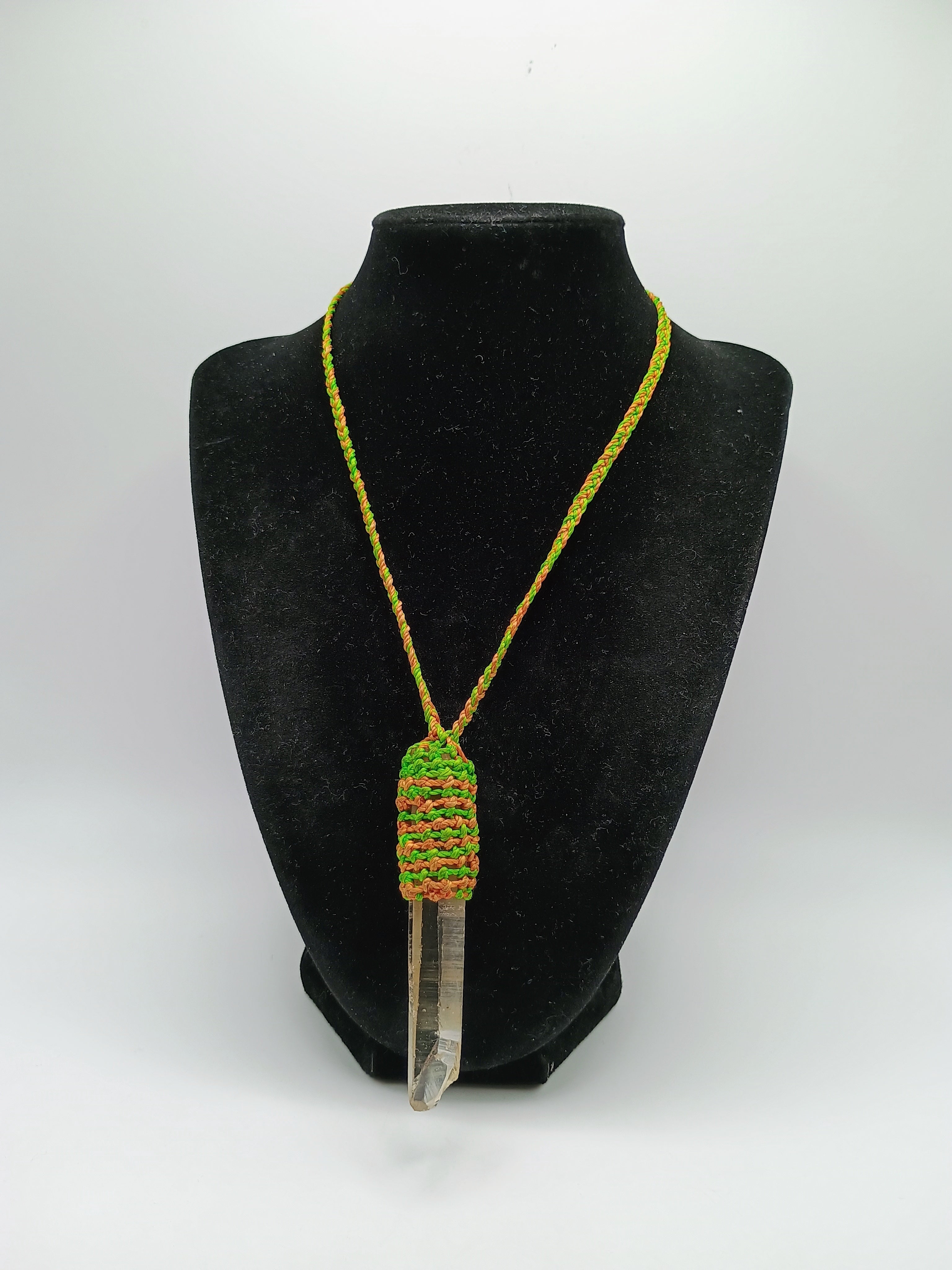Unisex Necklace Crystal Quartz Hand Woven Macrame.