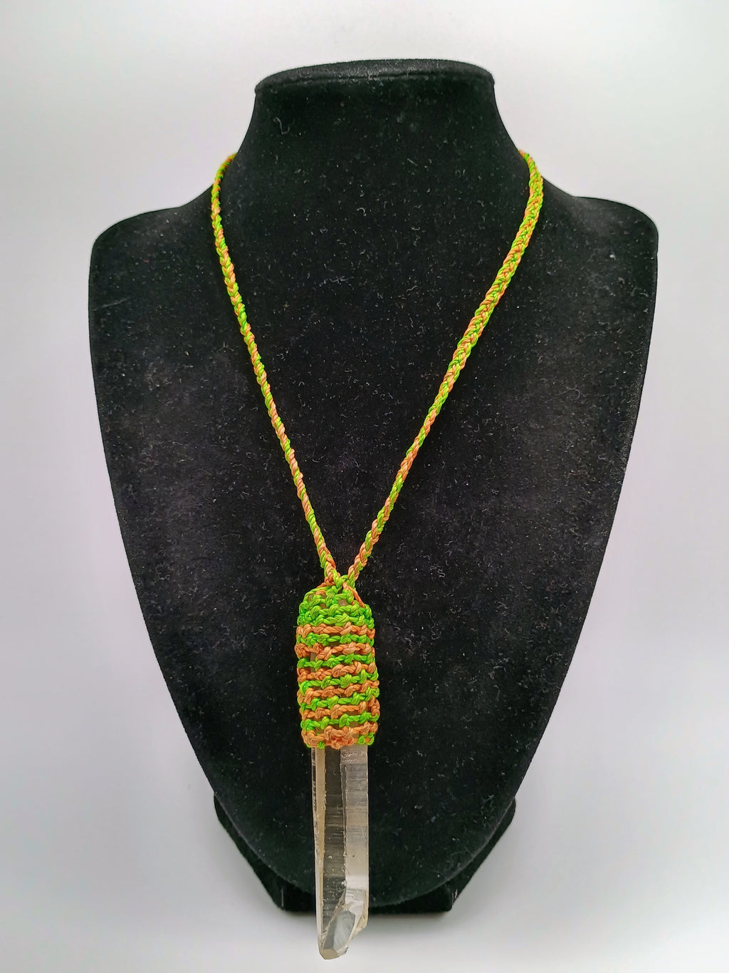 Unisex Necklace Crystal Quartz Hand Woven Macrame.