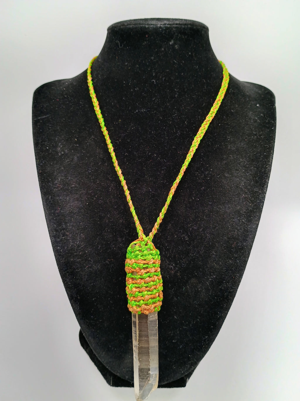 Unisex Necklace Crystal Quartz Hand Woven Macrame.