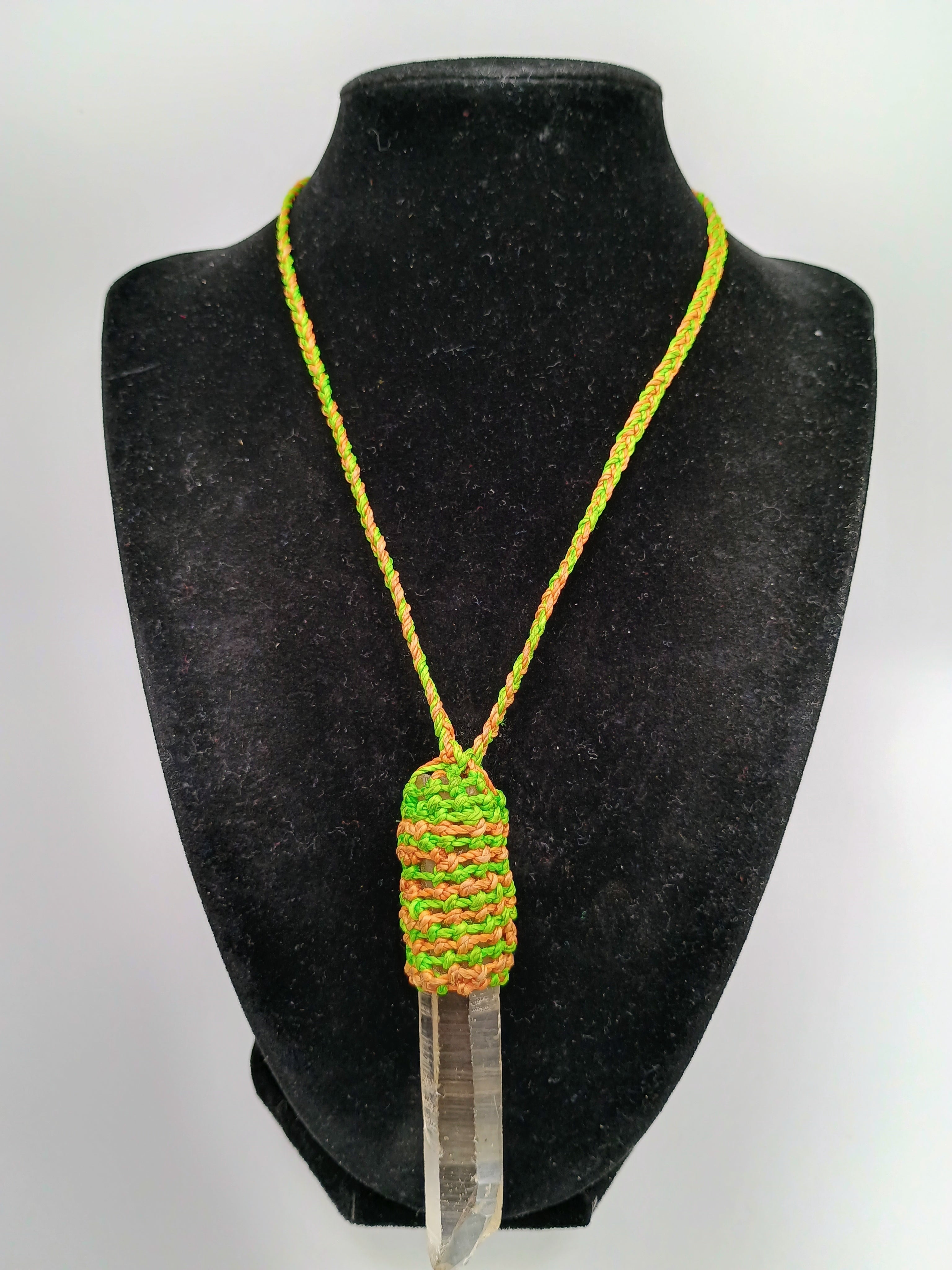 Unisex Necklace Crystal Quartz Hand Woven Macrame.