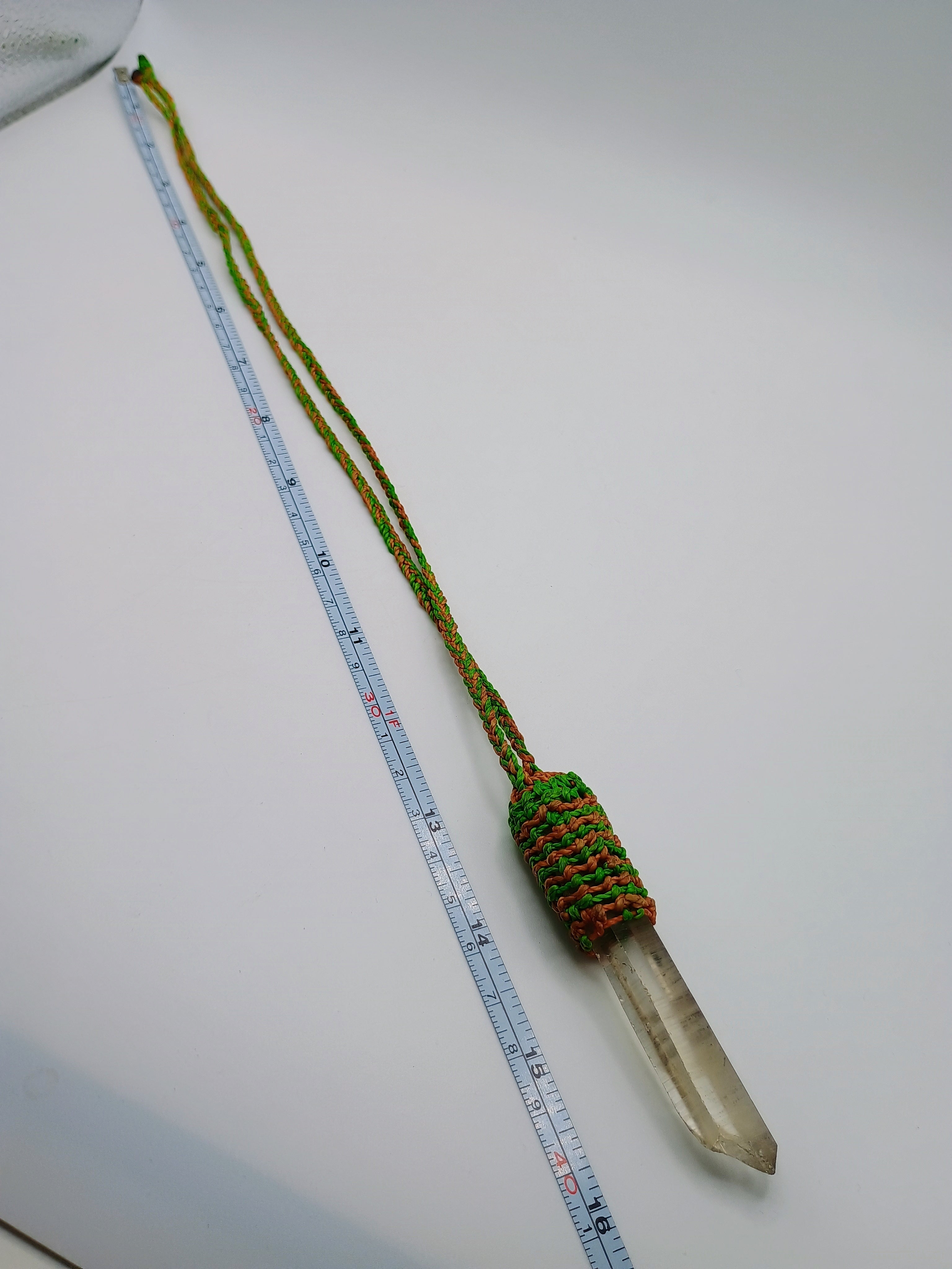 Unisex Necklace Crystal Quartz Hand Woven Macrame.