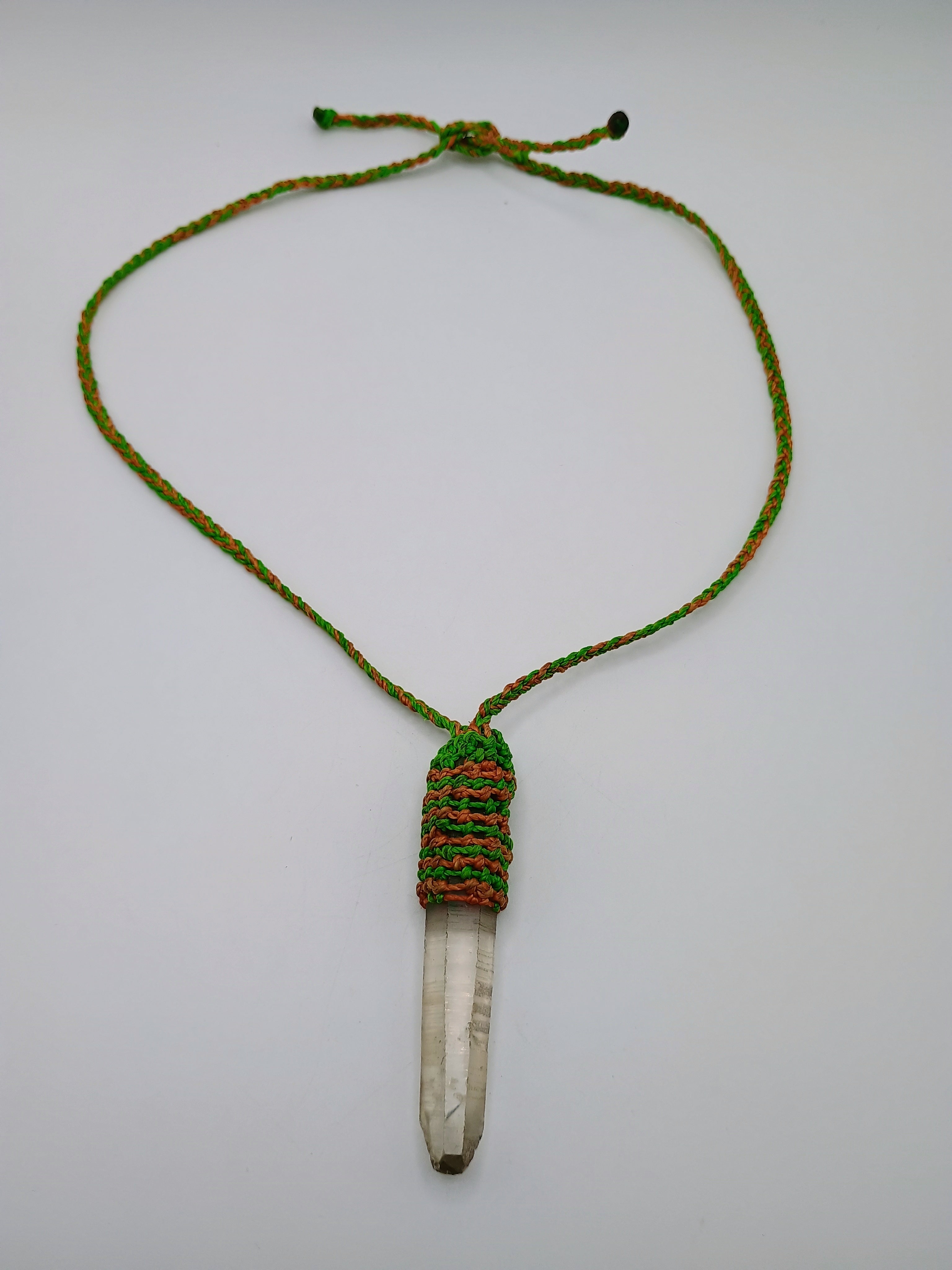 Unisex Necklace Crystal Quartz Hand Woven Macrame.