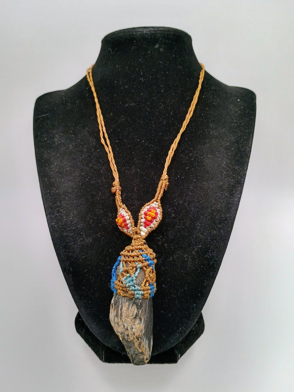 Macrame Necklace with Natural Tourmaline Stone Amulet for Spiritual Protection