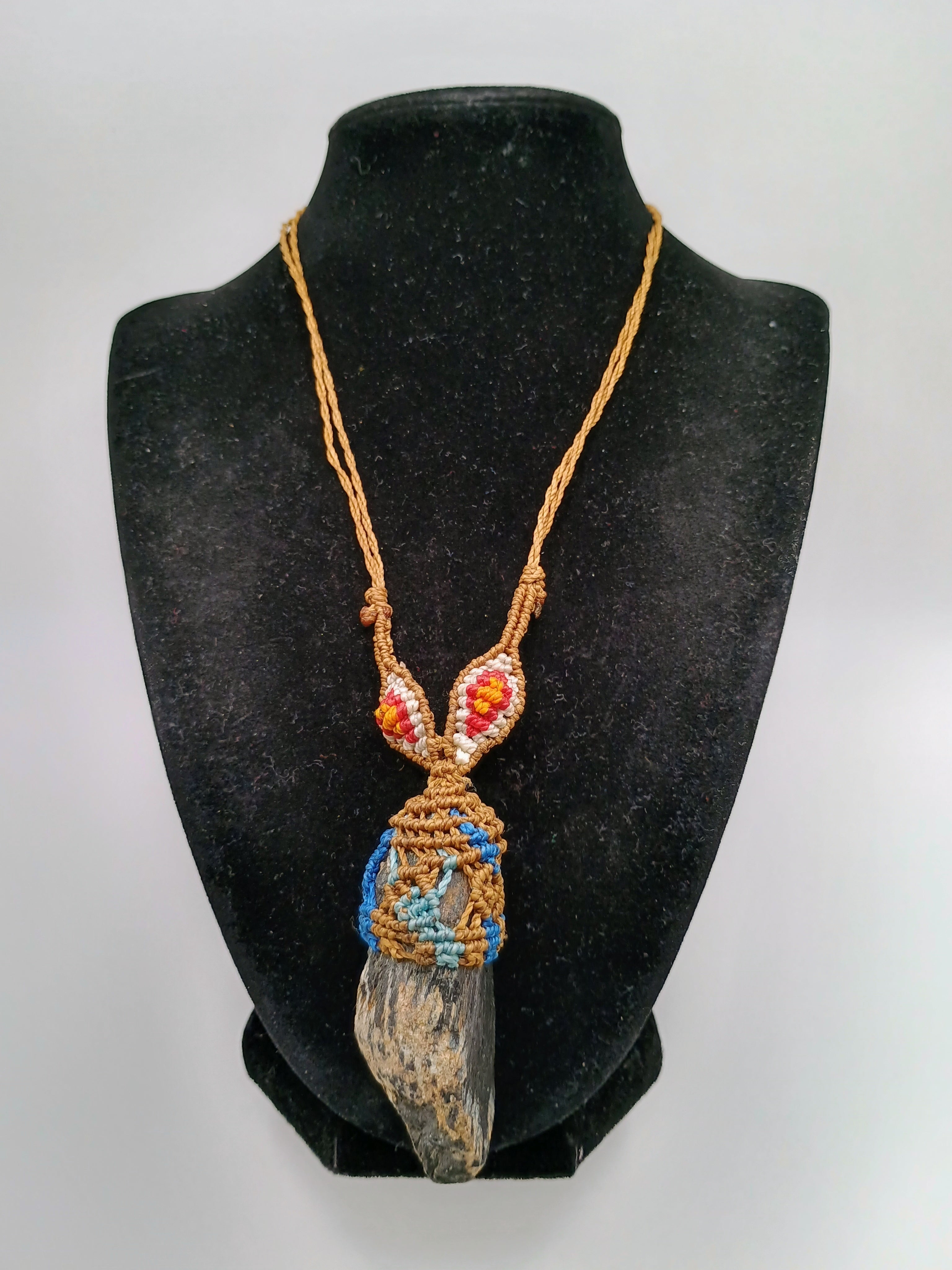 Macrame Necklace with Natural Tourmaline Stone Amulet for Spiritual Protection