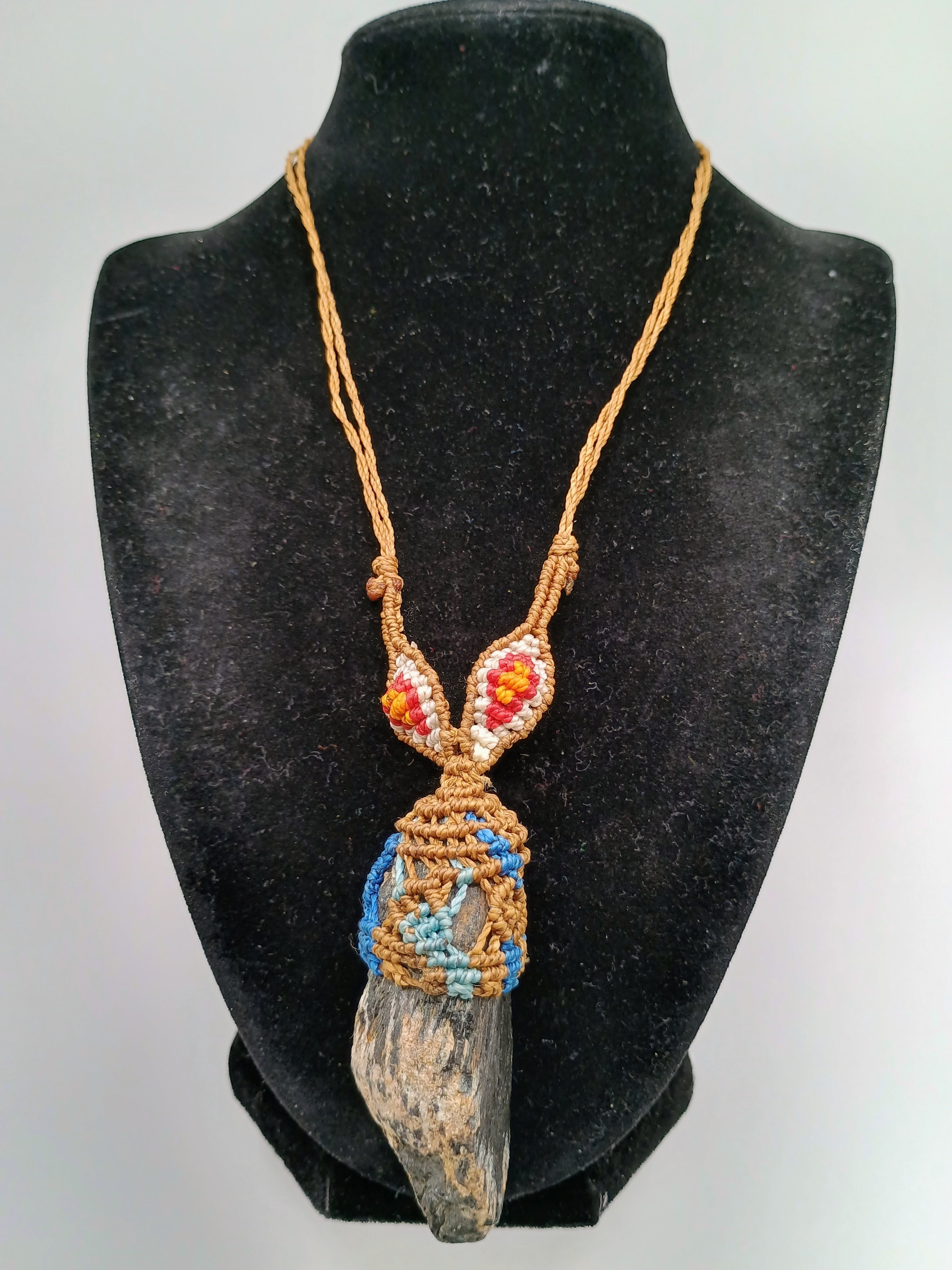 Macrame Necklace with Natural Tourmaline Stone Amulet for Spiritual Protection