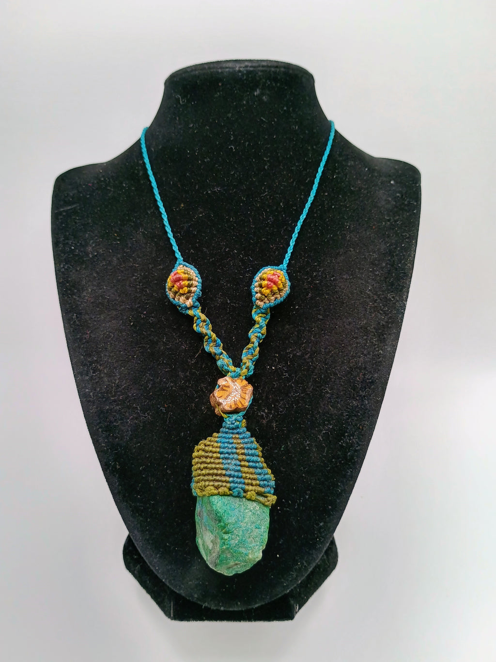 Handmade Macrame Necklace with Natural Stone and Spiritual Amulet