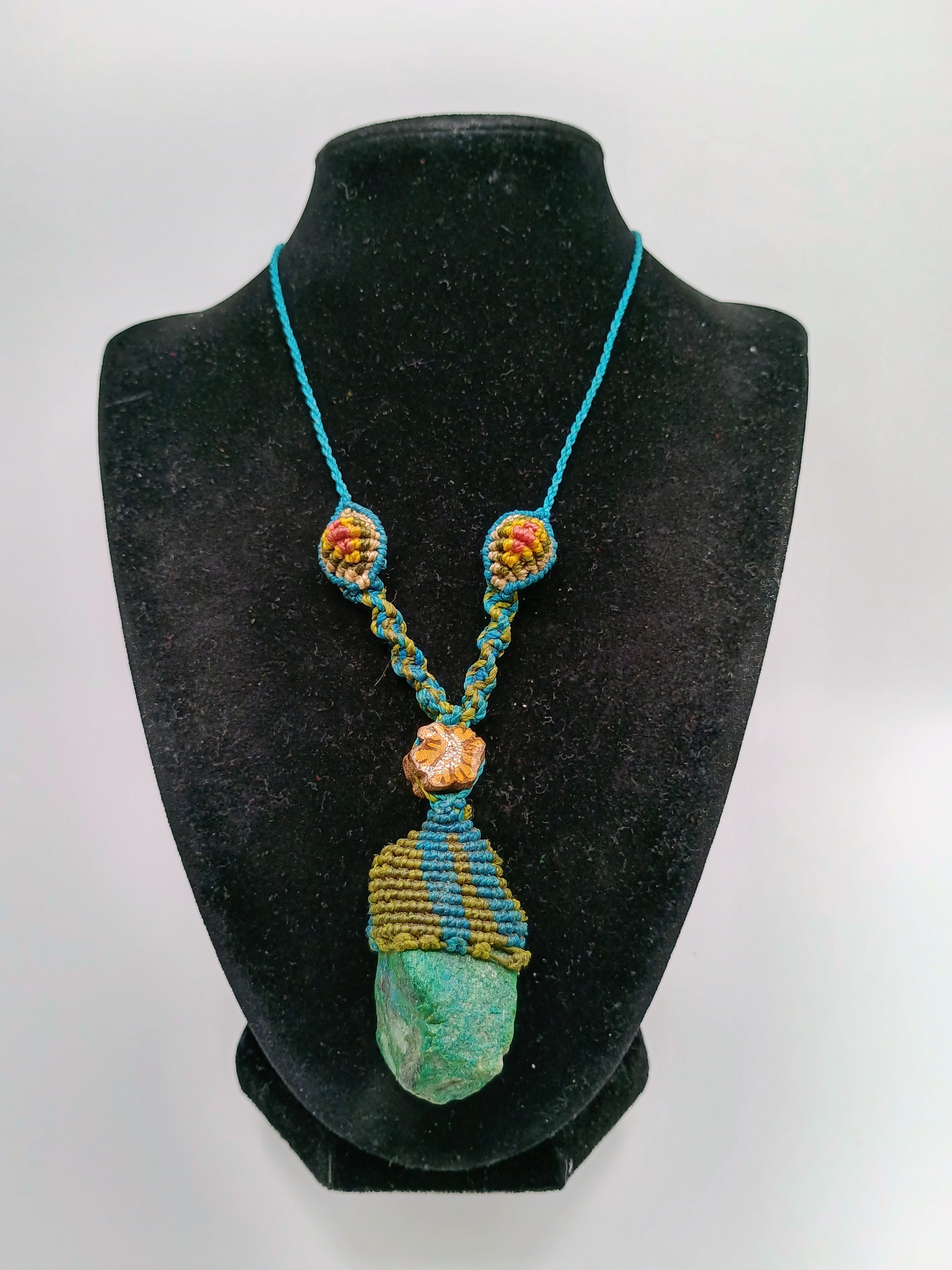 Handmade Macrame Necklace with Natural Stone and Spiritual Amulet
