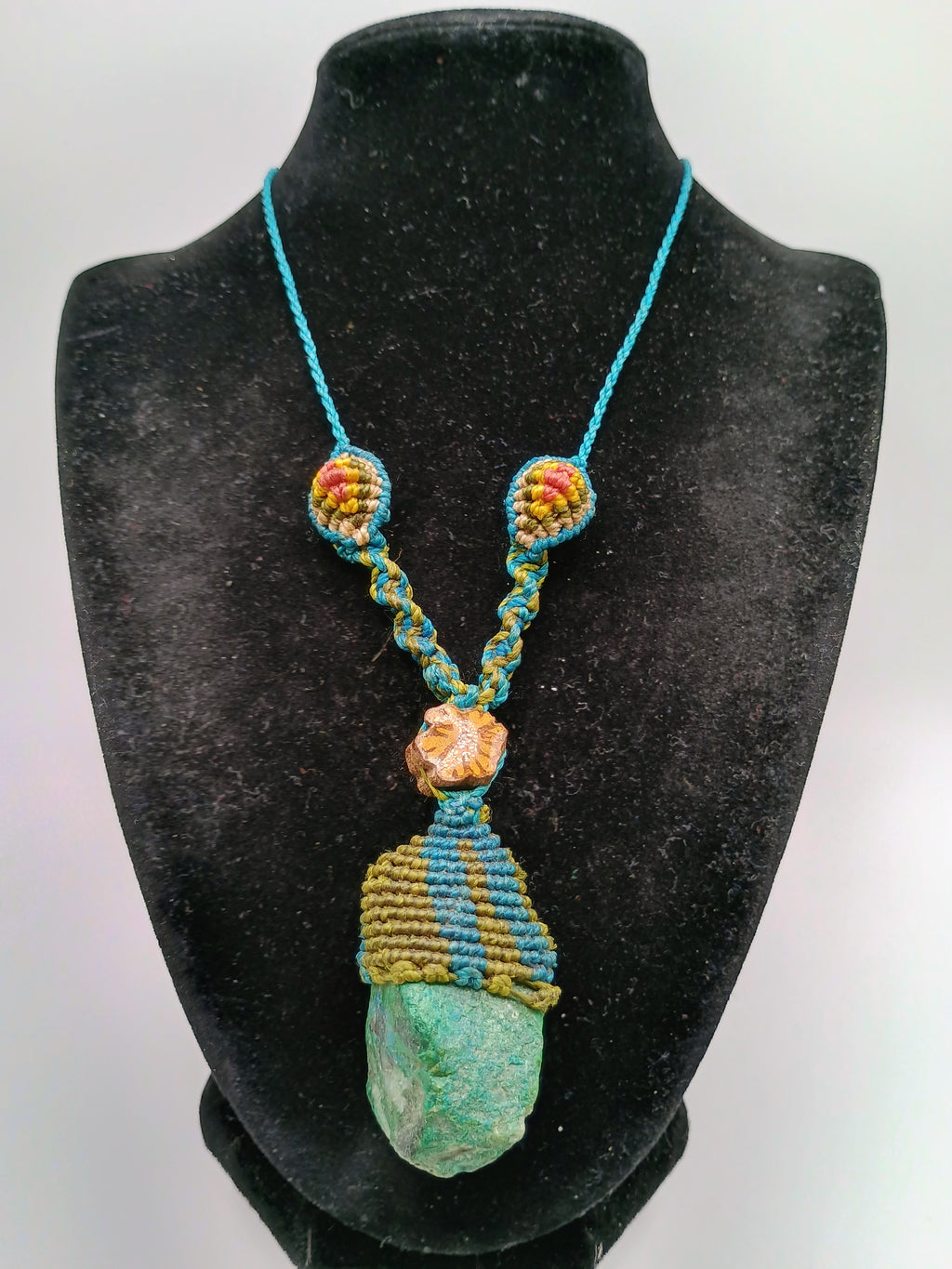 Handmade Macrame Necklace with Natural Stone and Spiritual Amulet