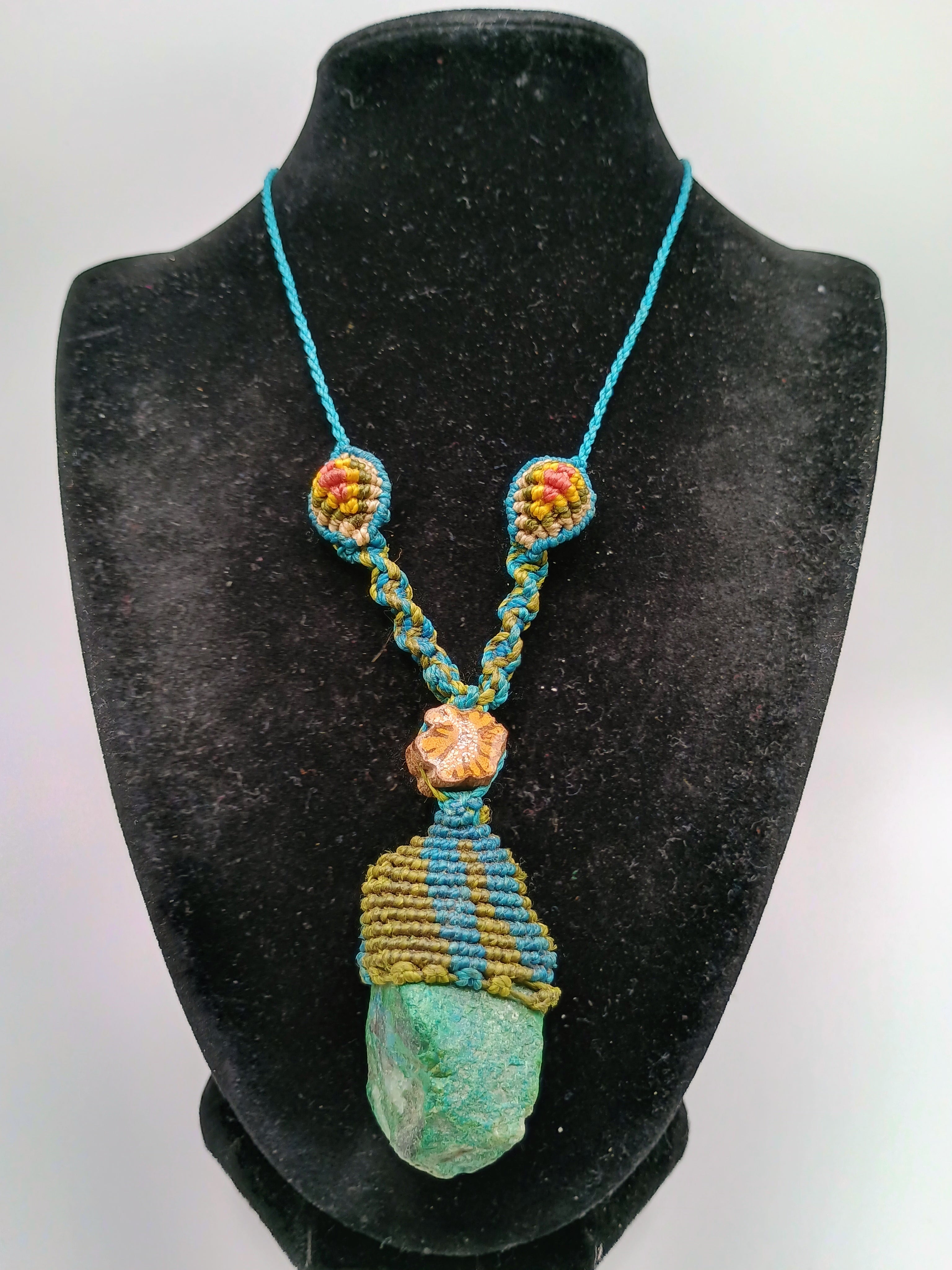 Handmade Macrame Necklace with Natural Stone and Spiritual Amulet